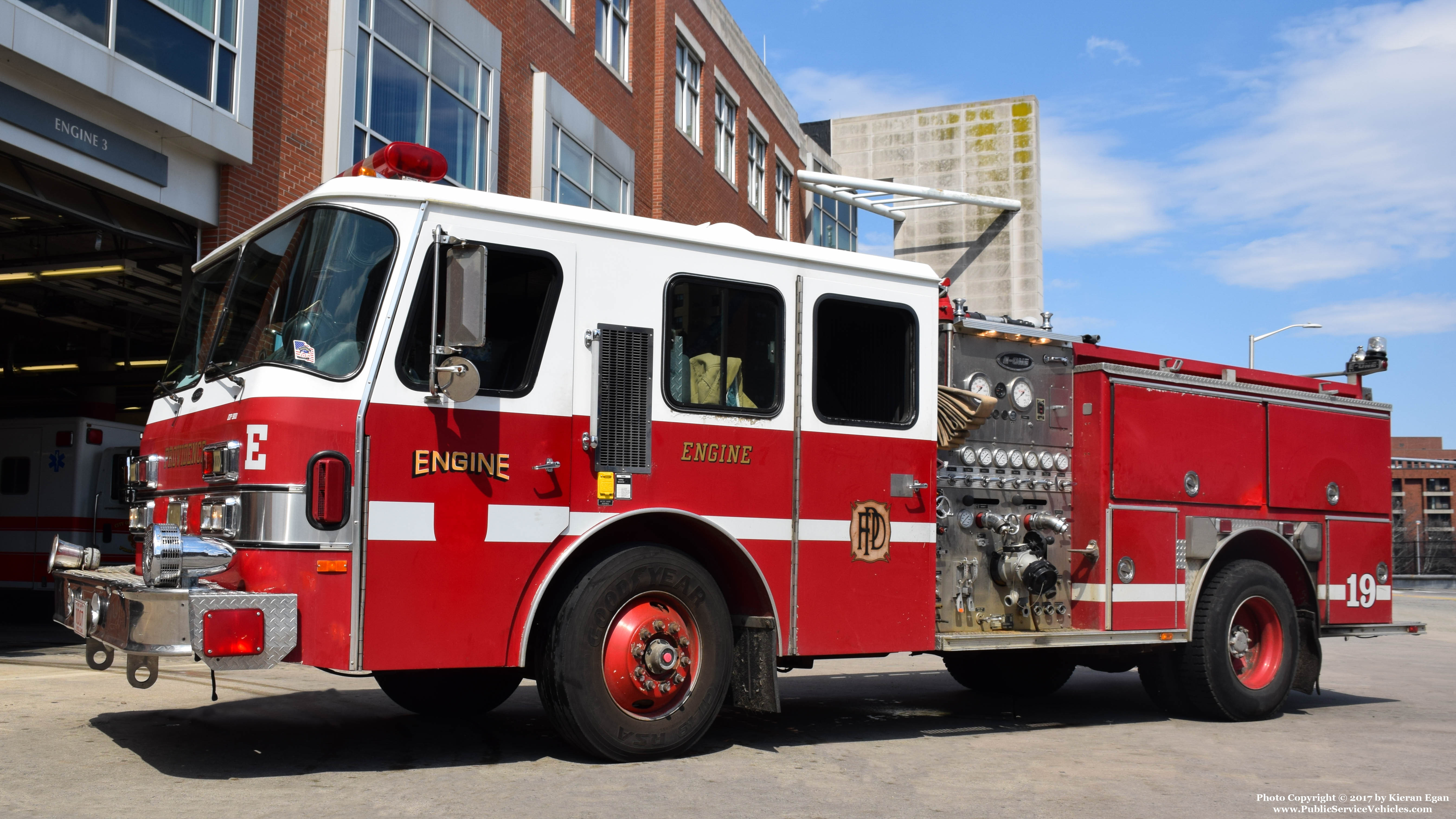 A photo  of Providence Fire
            Engine 19, a 1990 E-One Hurricane             taken by Kieran Egan