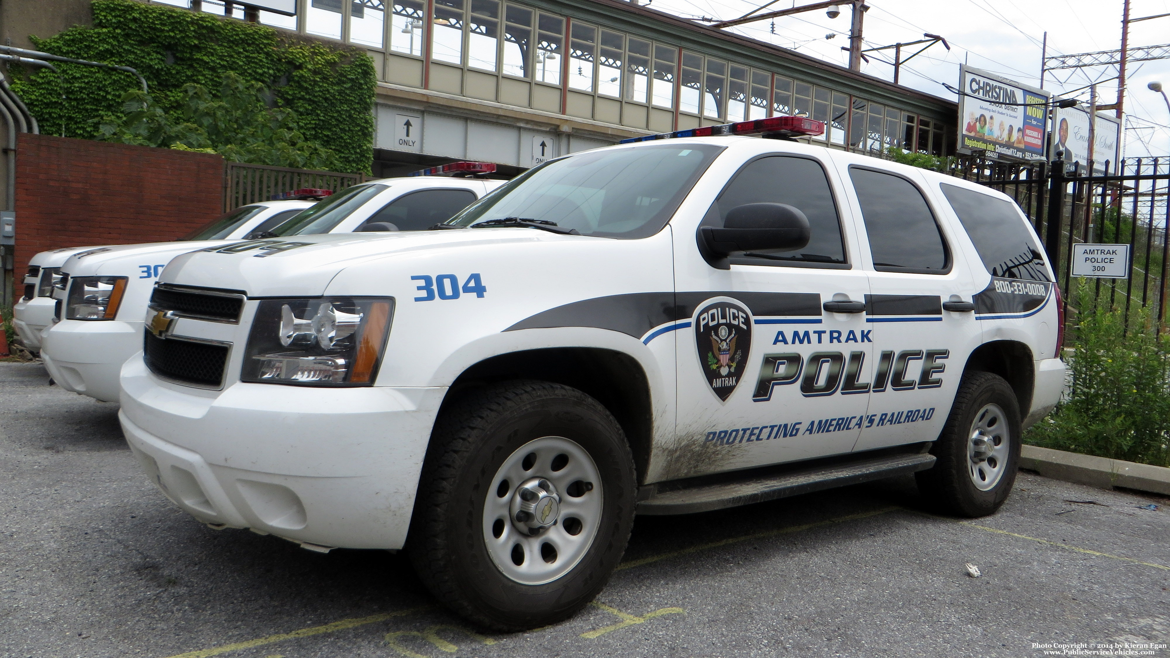 A photo  of Amtrak Police
            Cruiser 304, a 2007-2014 Chevrolet Tahoe             taken by Kieran Egan