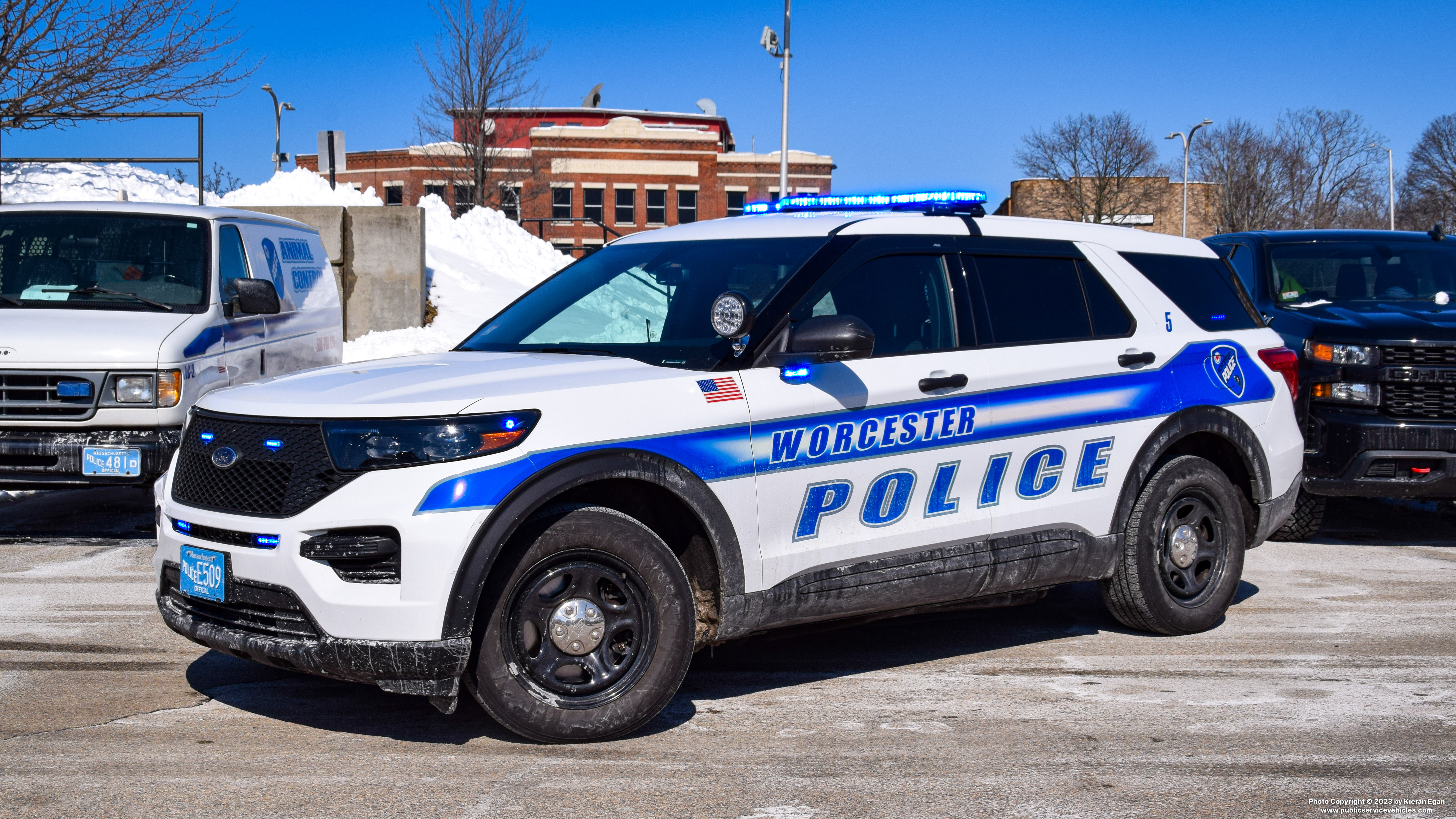 A photo  of Worcester Police
            Cruiser 5, a 2020 Ford Police Interceptor Utility             taken by Kieran Egan