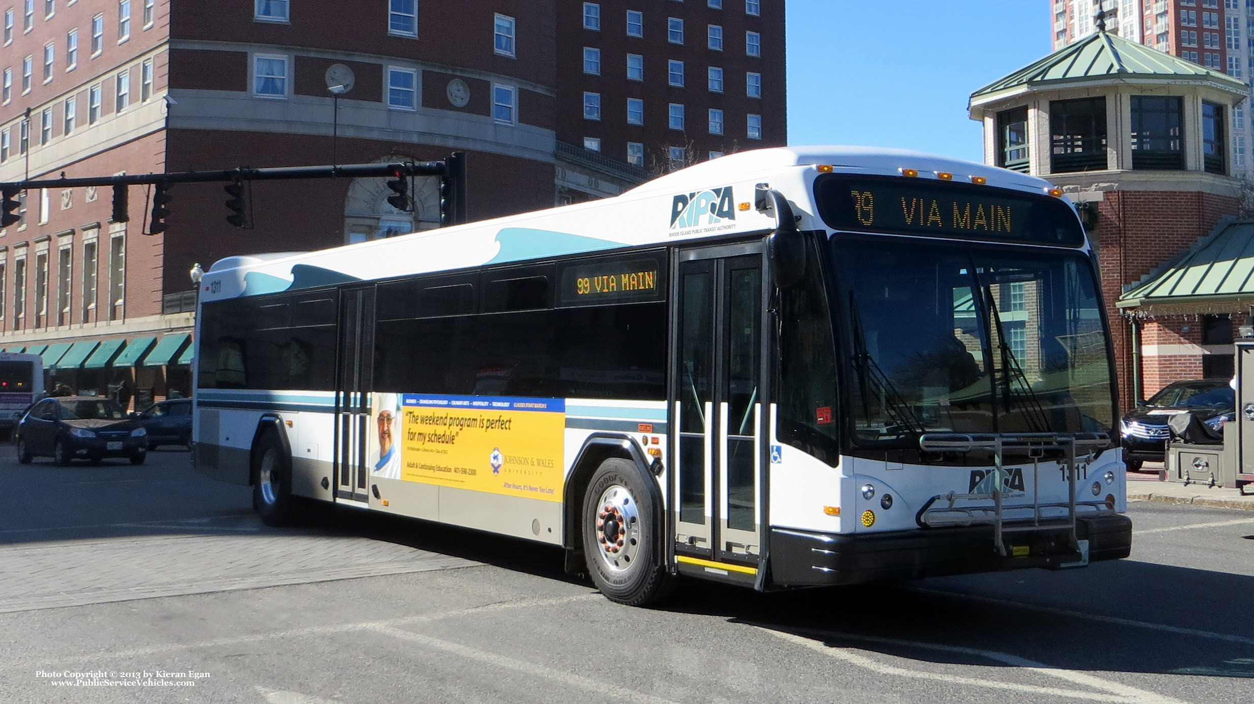 A photo  of Rhode Island Public Transit Authority
            Bus 1311, a 2013 Gillig BRT             taken by Kieran Egan