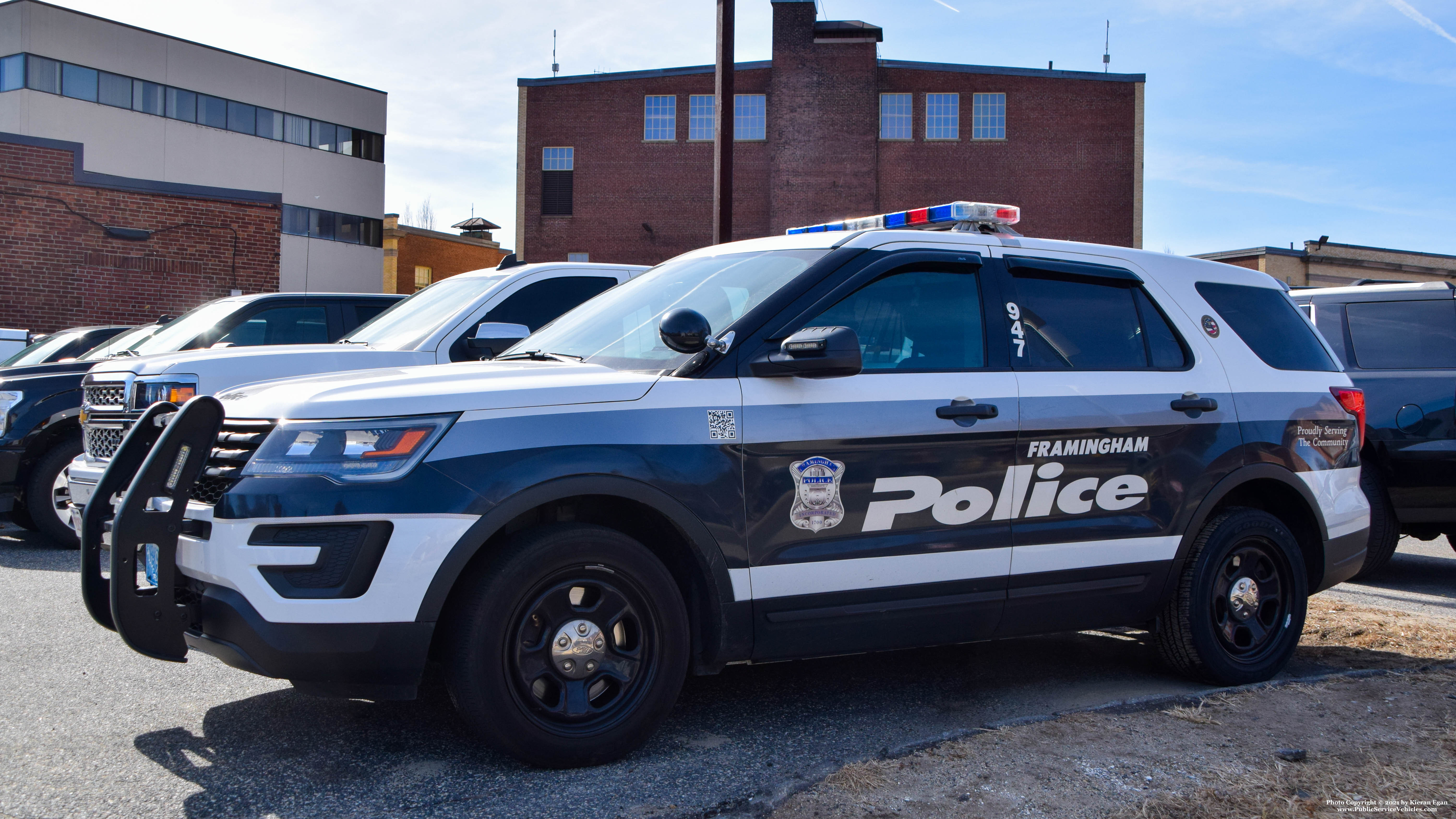 A photo  of Framingham Police
            Cruiser 947, a 2016-2019 Ford Police Interceptor Utility             taken by Kieran Egan