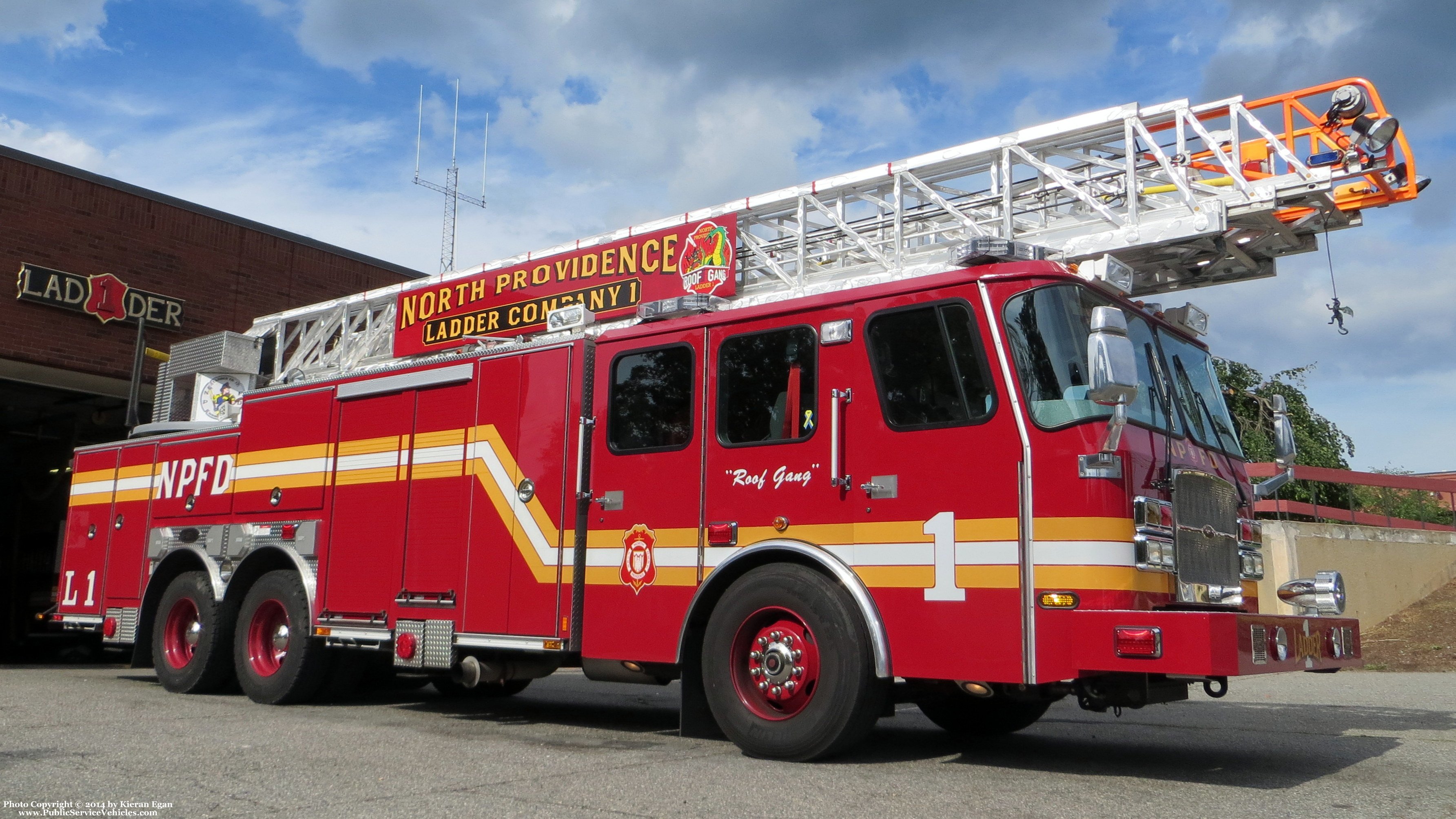 A photo  of North Providence Fire
            Ladder 1, a 2012 E-One Cyclone II             taken by Kieran Egan