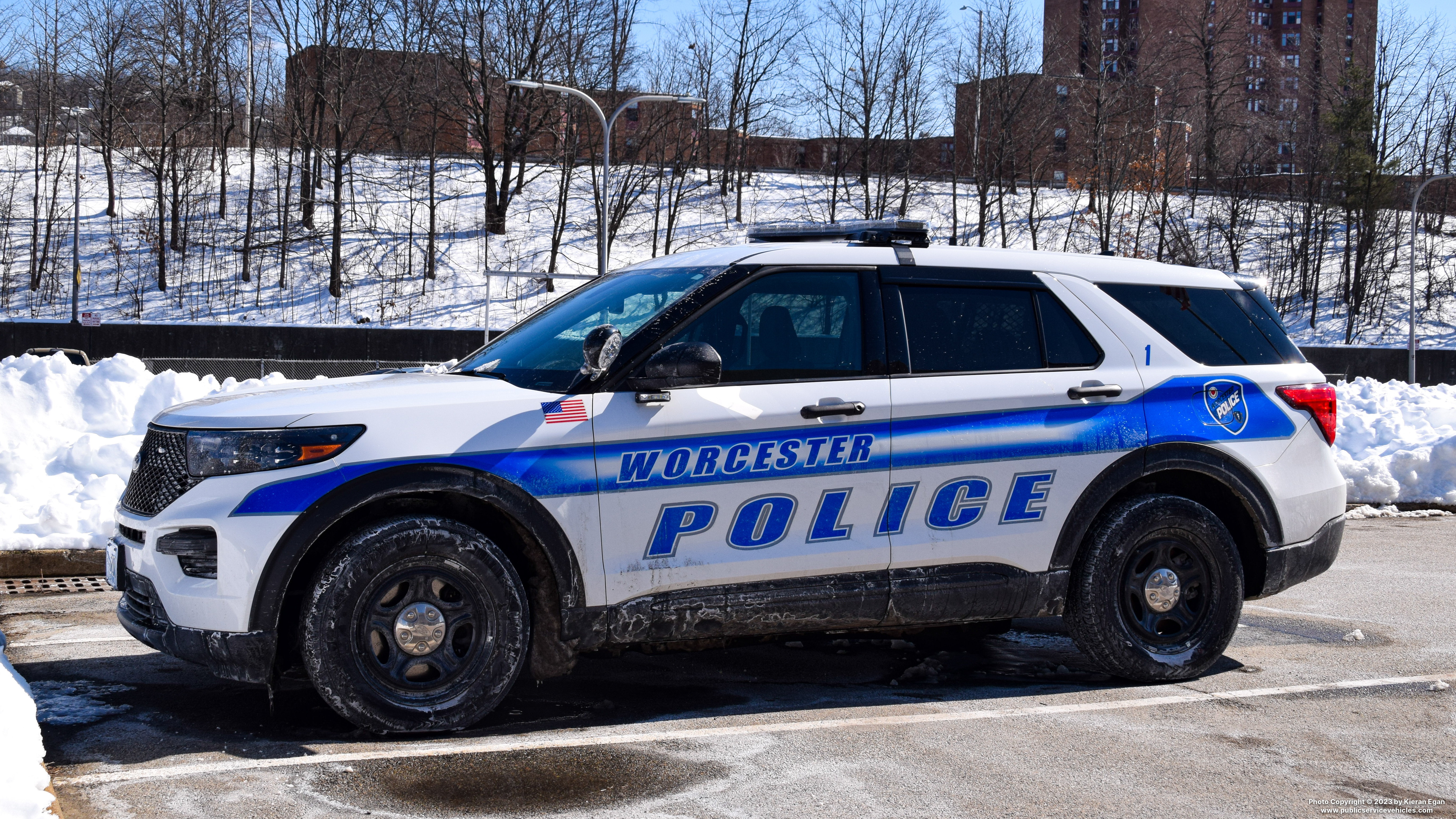 A photo  of Worcester Police
            Cruiser 1, a 2020 Ford Police Interceptor Utility             taken by Kieran Egan