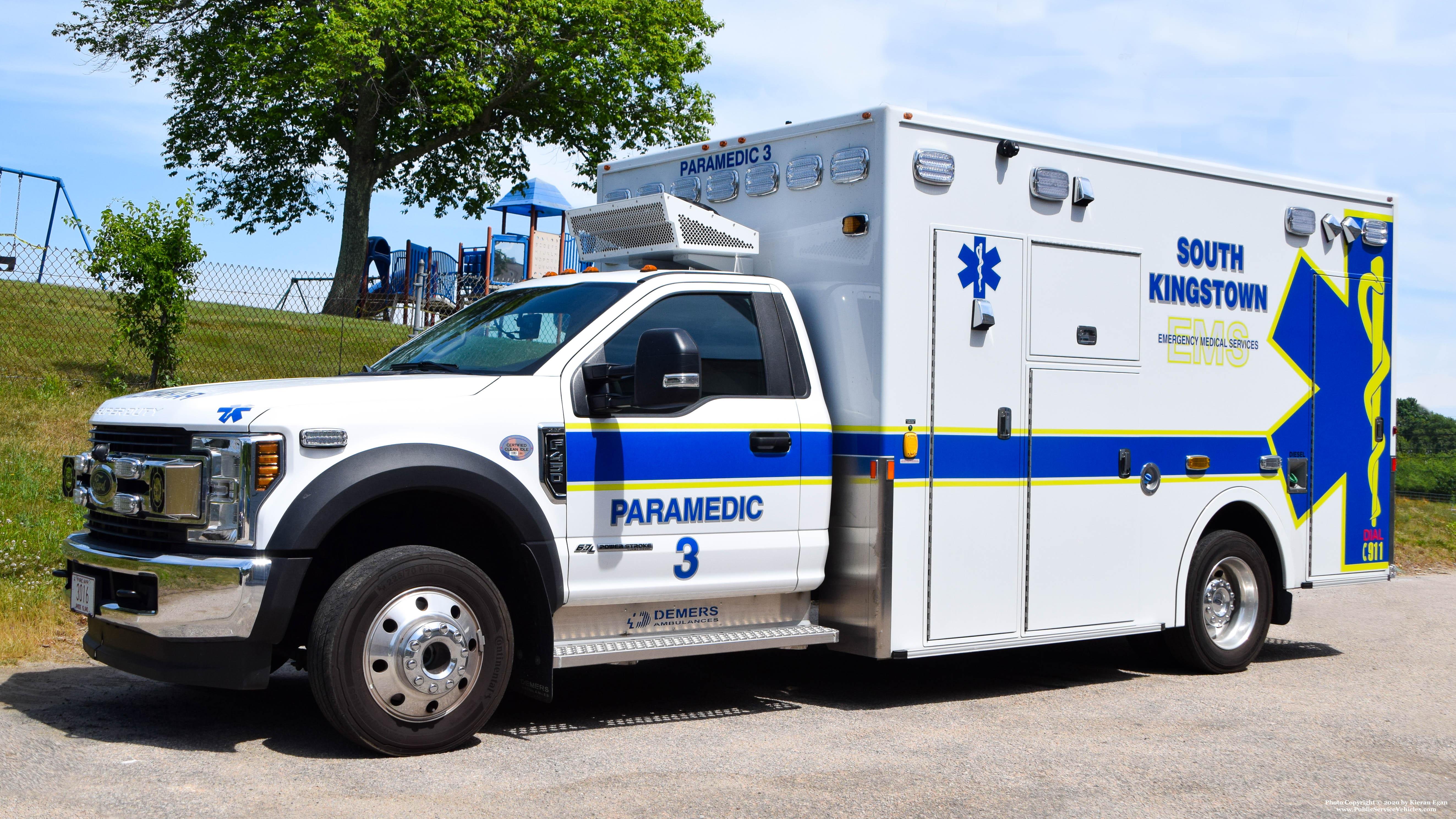A photo  of South Kingstown EMS
            Paramedic 3, a 2020 Ford F-450 XLT/Demers             taken by Kieran Egan