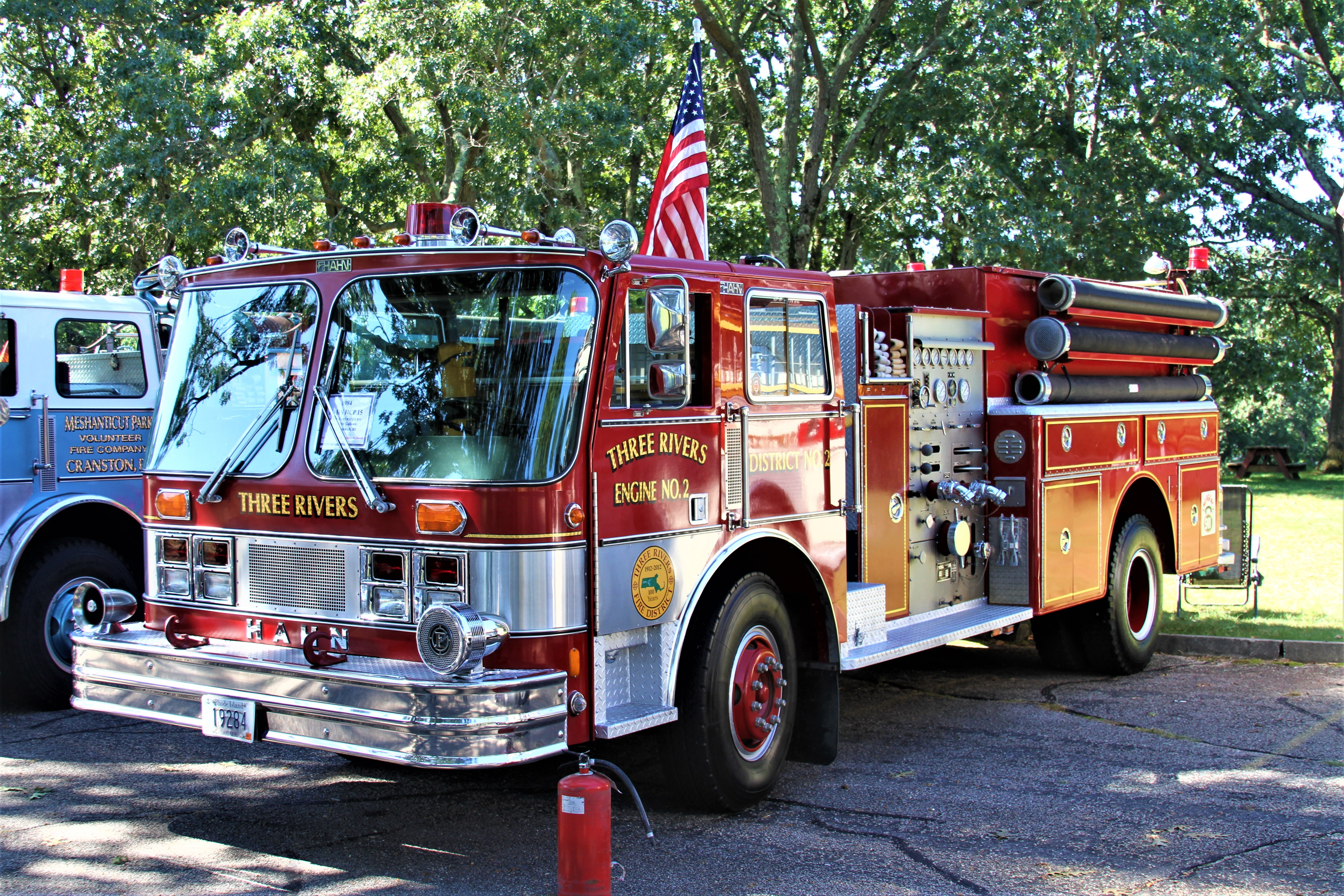 A photo  of Antique Fire Apparatus in Rhode Island
            Three Rivers, MA Fire Engine 2, a 1984 Hahn             taken by Richard Schmitter