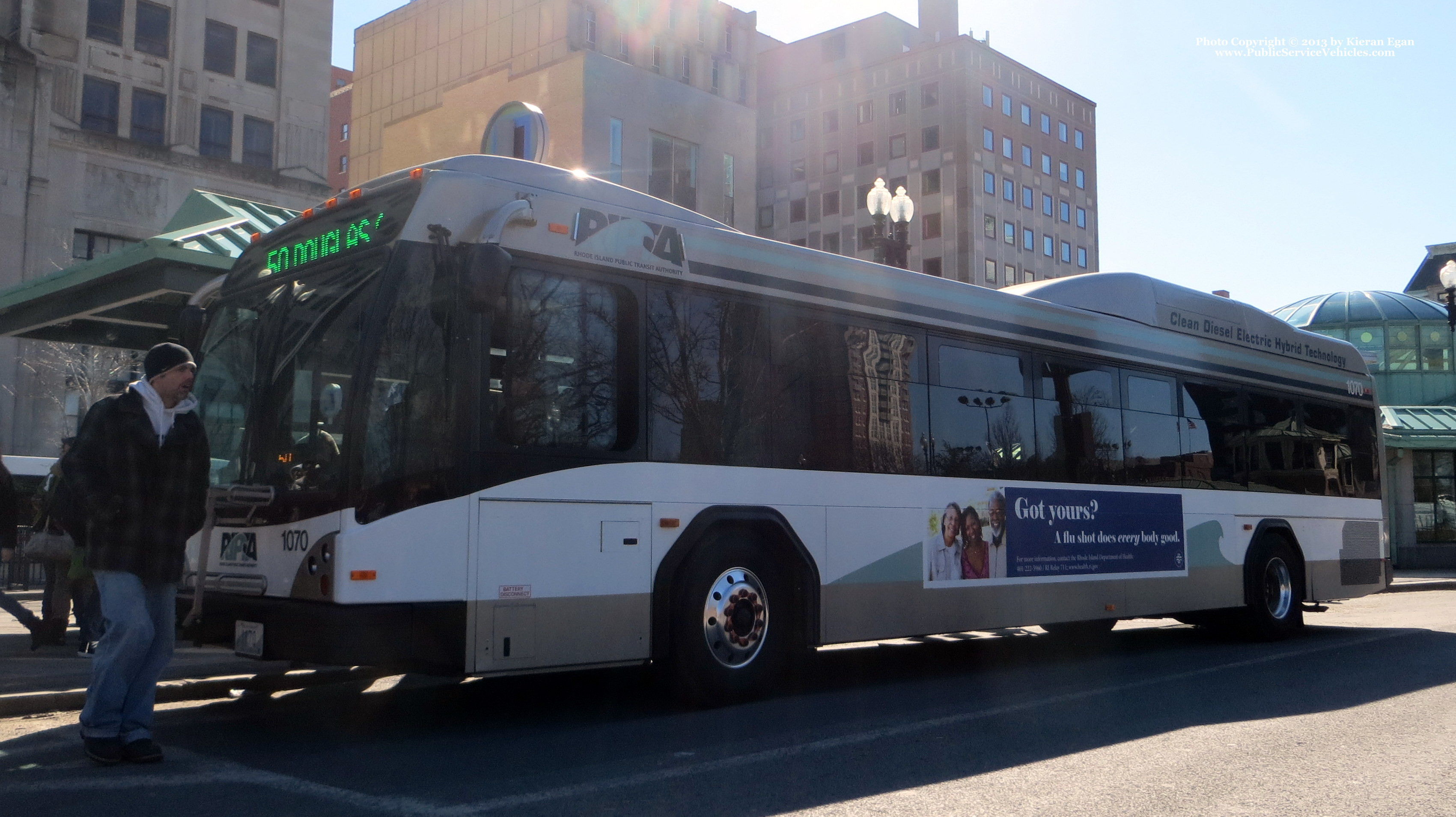 A photo  of Rhode Island Public Transit Authority
            Bus 1070, a 2010 Gillig BRT HEV             taken by Kieran Egan