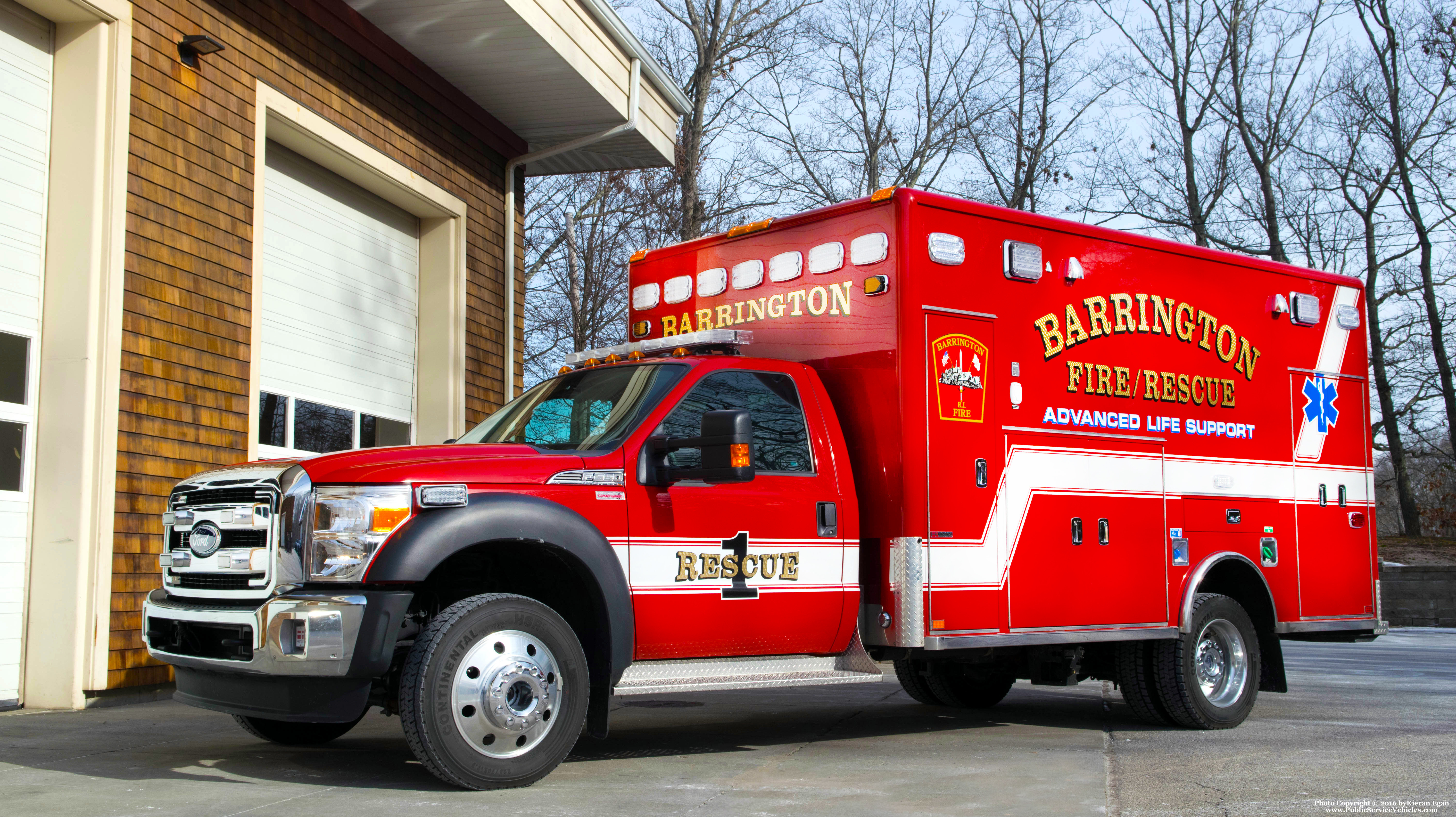 A photo  of Barrington Fire
            Rescue 1, a 2016 Ford F-550/Horton             taken by Kieran Egan