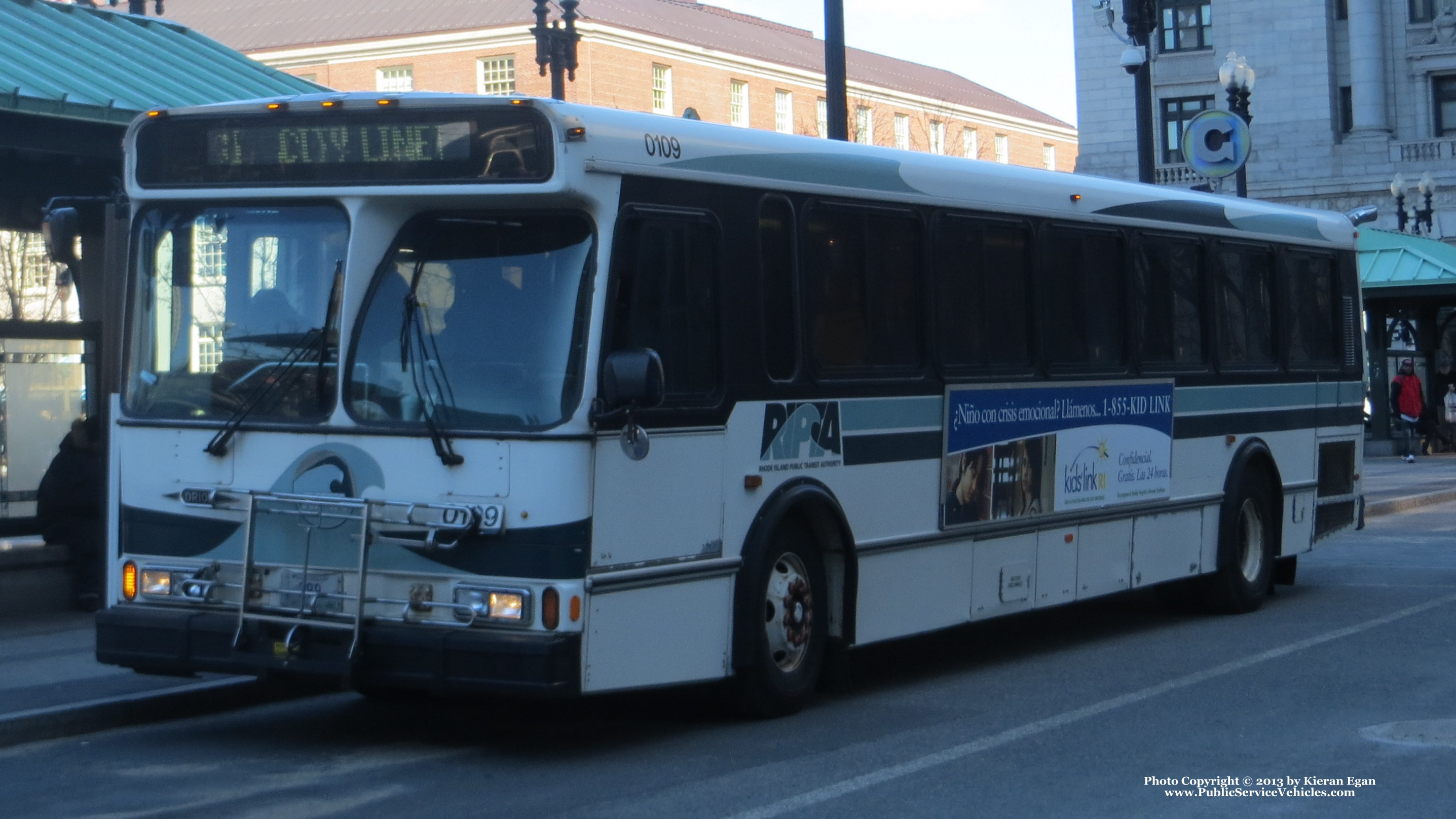 A photo  of Rhode Island Public Transit Authority
            Bus 0109, a 2001 Orion V 05.501             taken by Kieran Egan