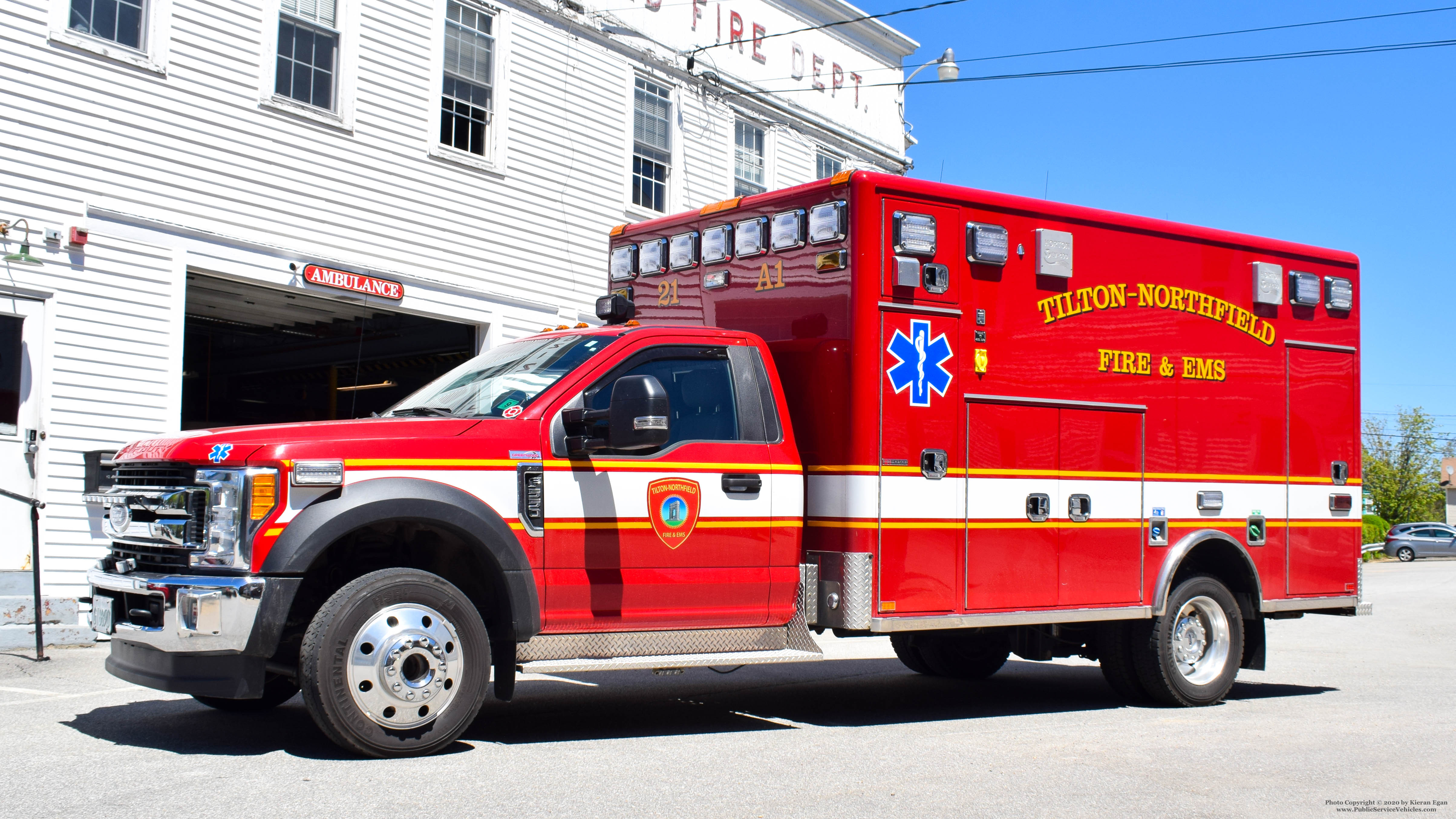 A photo  of Tilton-Northfield Fire District
            21 Ambulance 1, a 2017 Ford F-550/Horton             taken by Kieran Egan