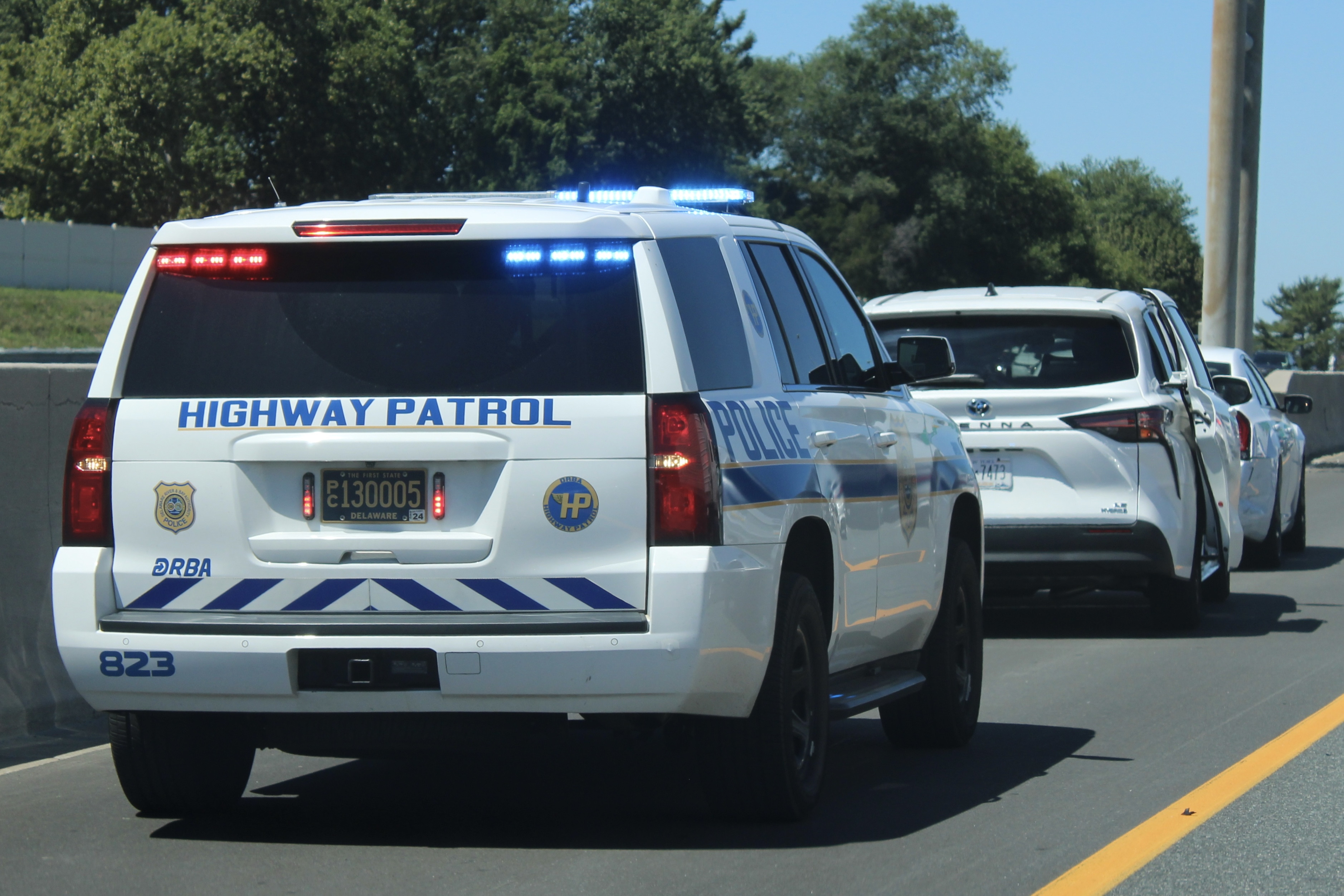 A photo  of Delaware River & Bay Authority Police
            Cruiser 823, a 2018 Chevrolet Tahoe             taken by @riemergencyvehicles