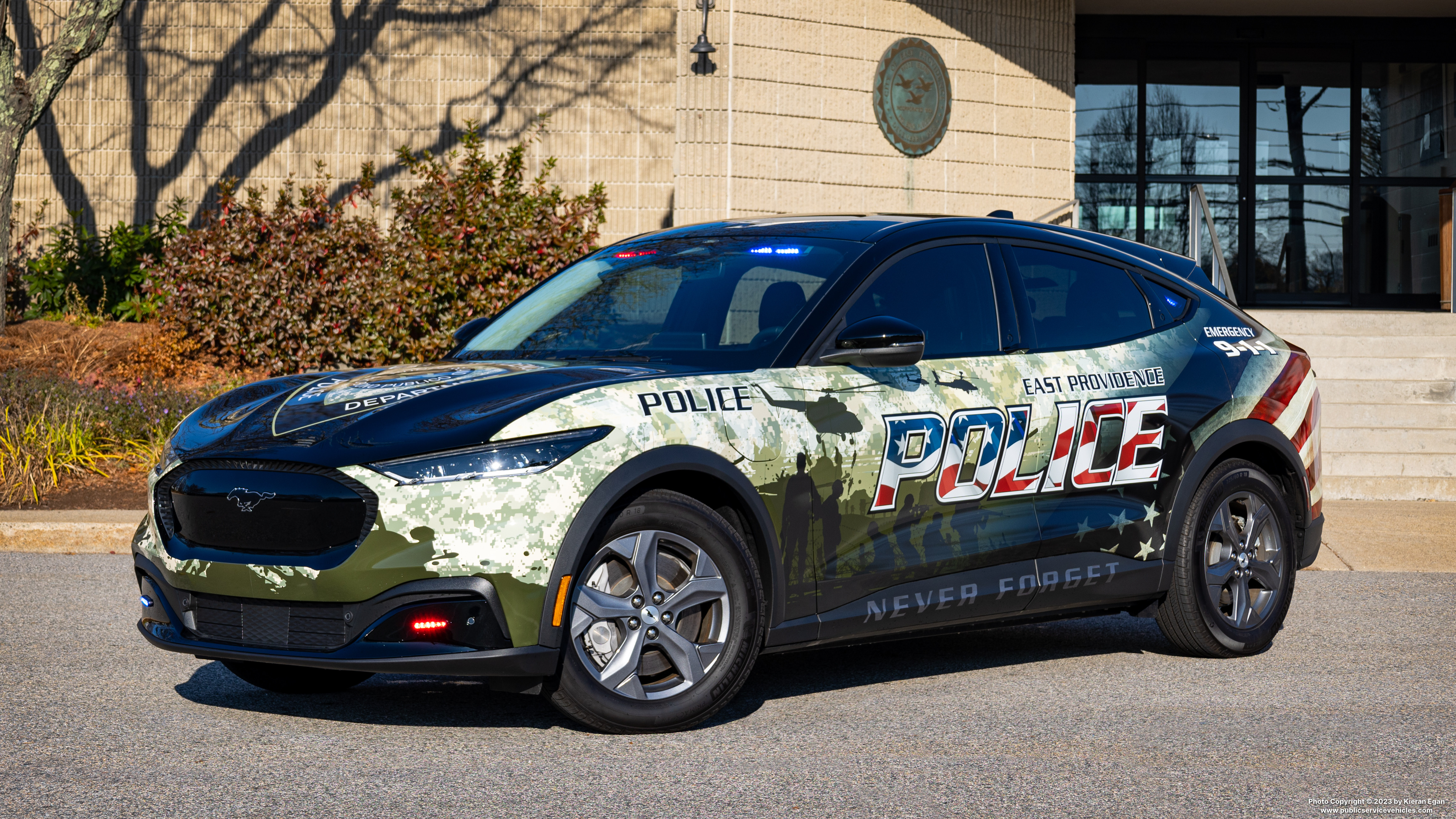 A photo  of East Providence Police
            Veteran's Unit, a 2022 Ford Mustang Mach-E             taken by Kieran Egan