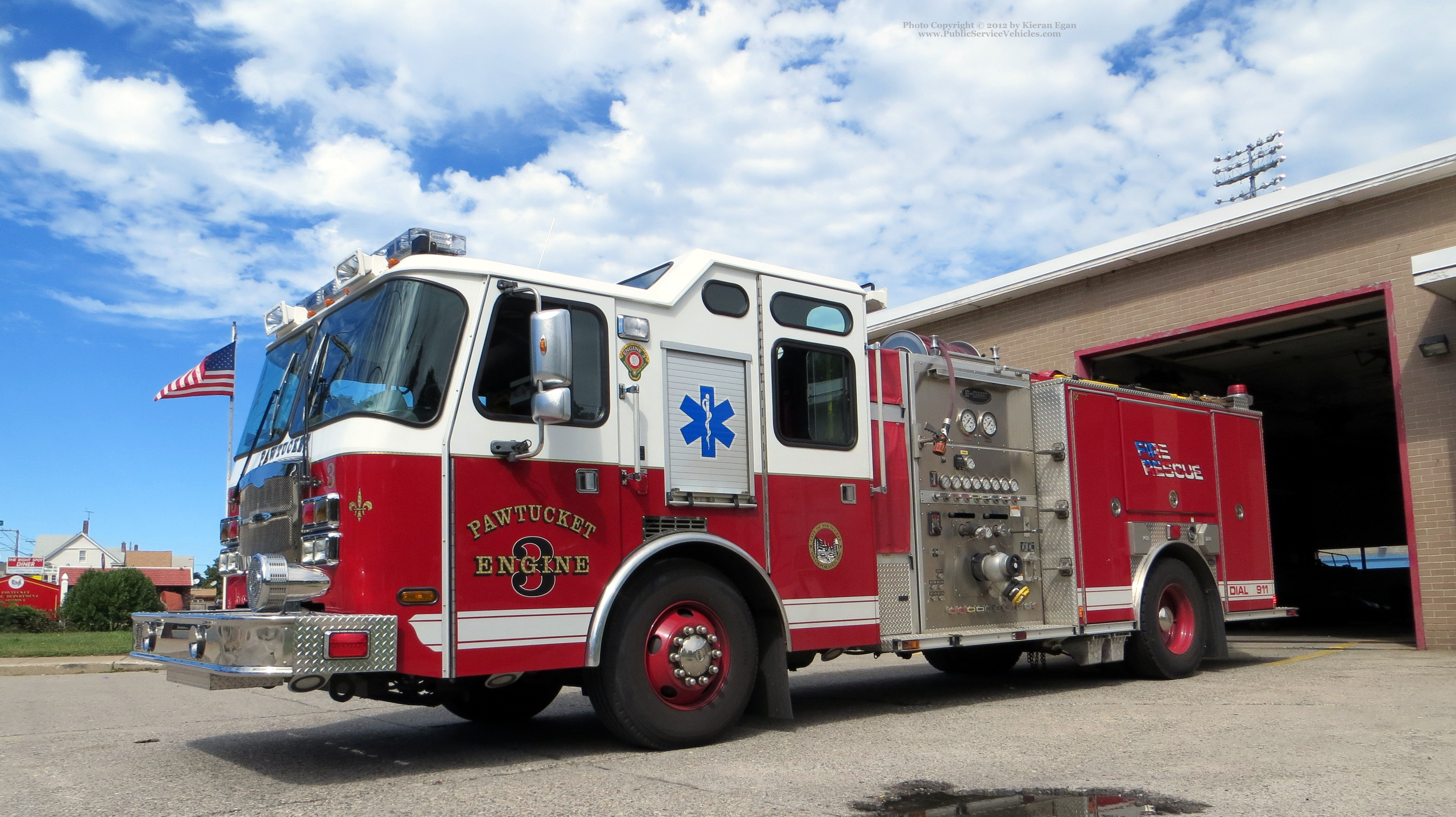 A photo  of Pawtucket Fire
            Engine 3, a 2009 E-One Typhoon             taken by Kieran Egan