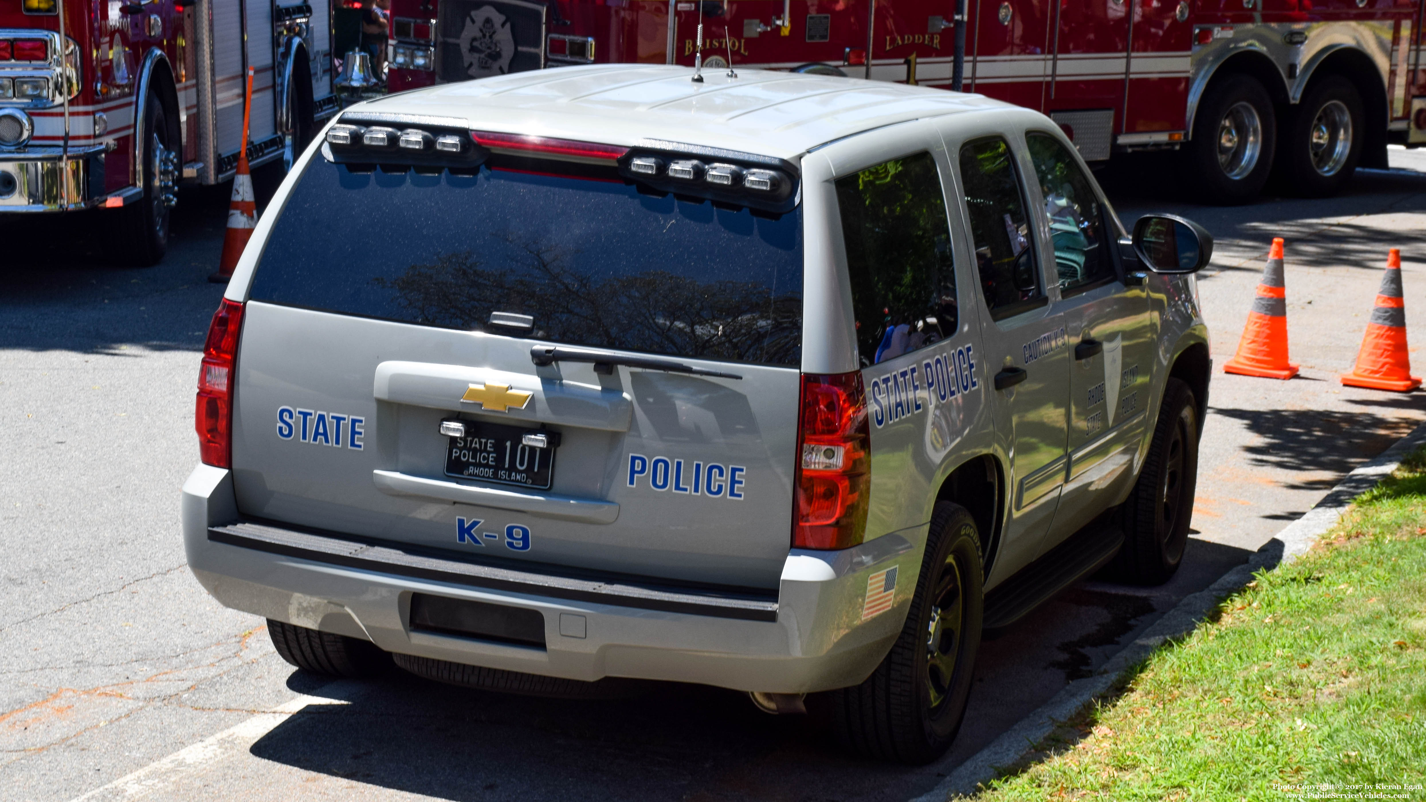 A photo  of Rhode Island State Police
            Cruiser 101, a 2013 Chevrolet Tahoe             taken by Kieran Egan