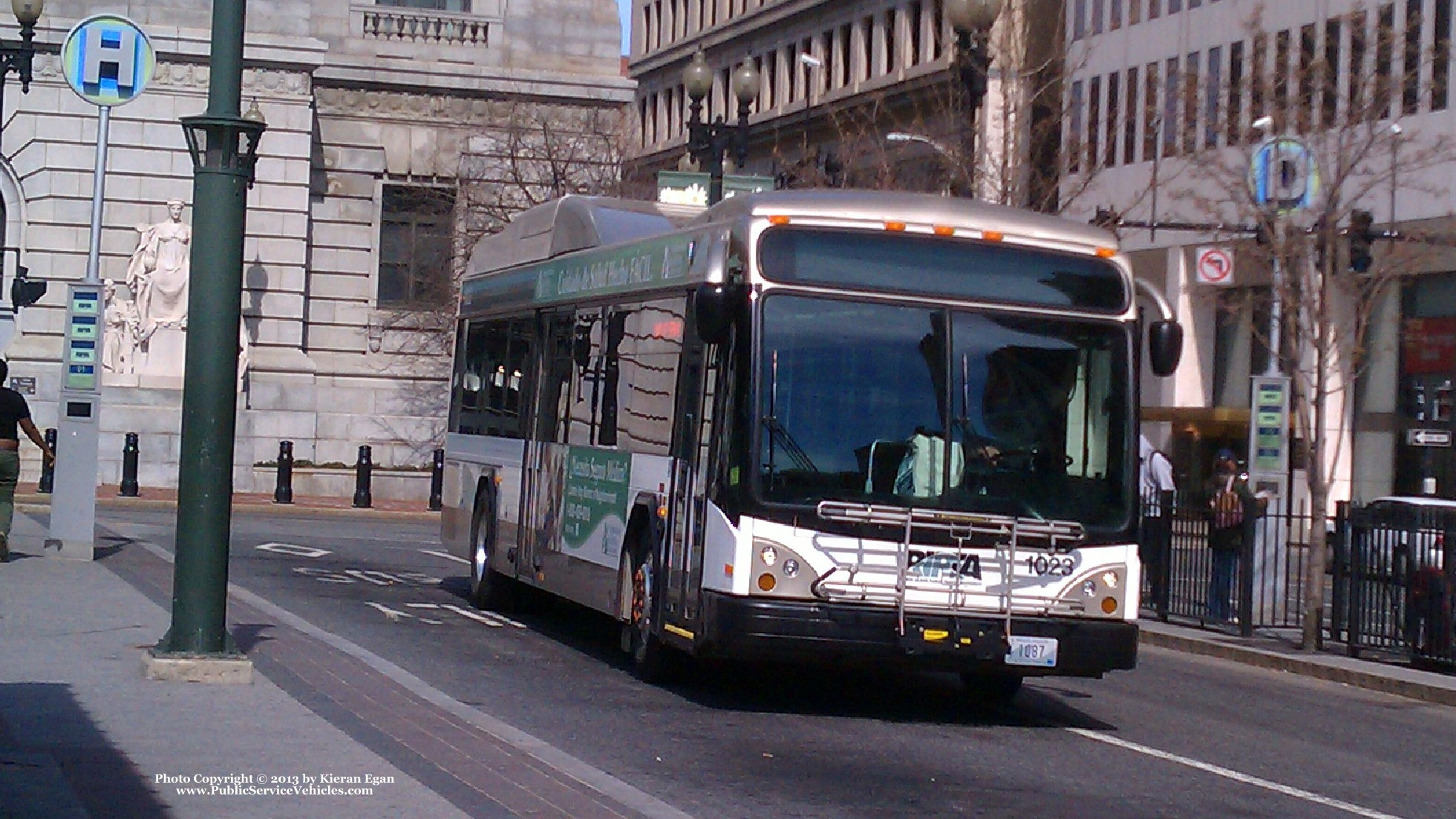 A photo  of Rhode Island Public Transit Authority
            Bus 1023, a 2010 Gillig BRT HEV             taken by Kieran Egan