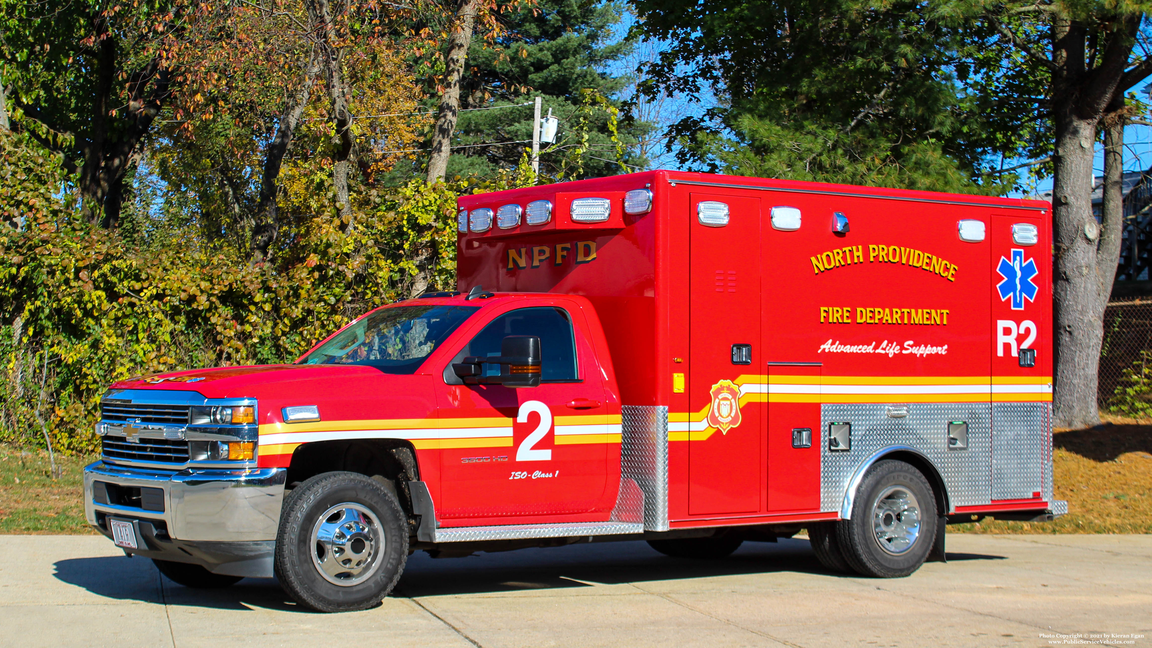 A photo  of North Providence Fire
            Rescue 2, a 2017 Chevrolet 3500HD/PL Custom             taken by Kieran Egan