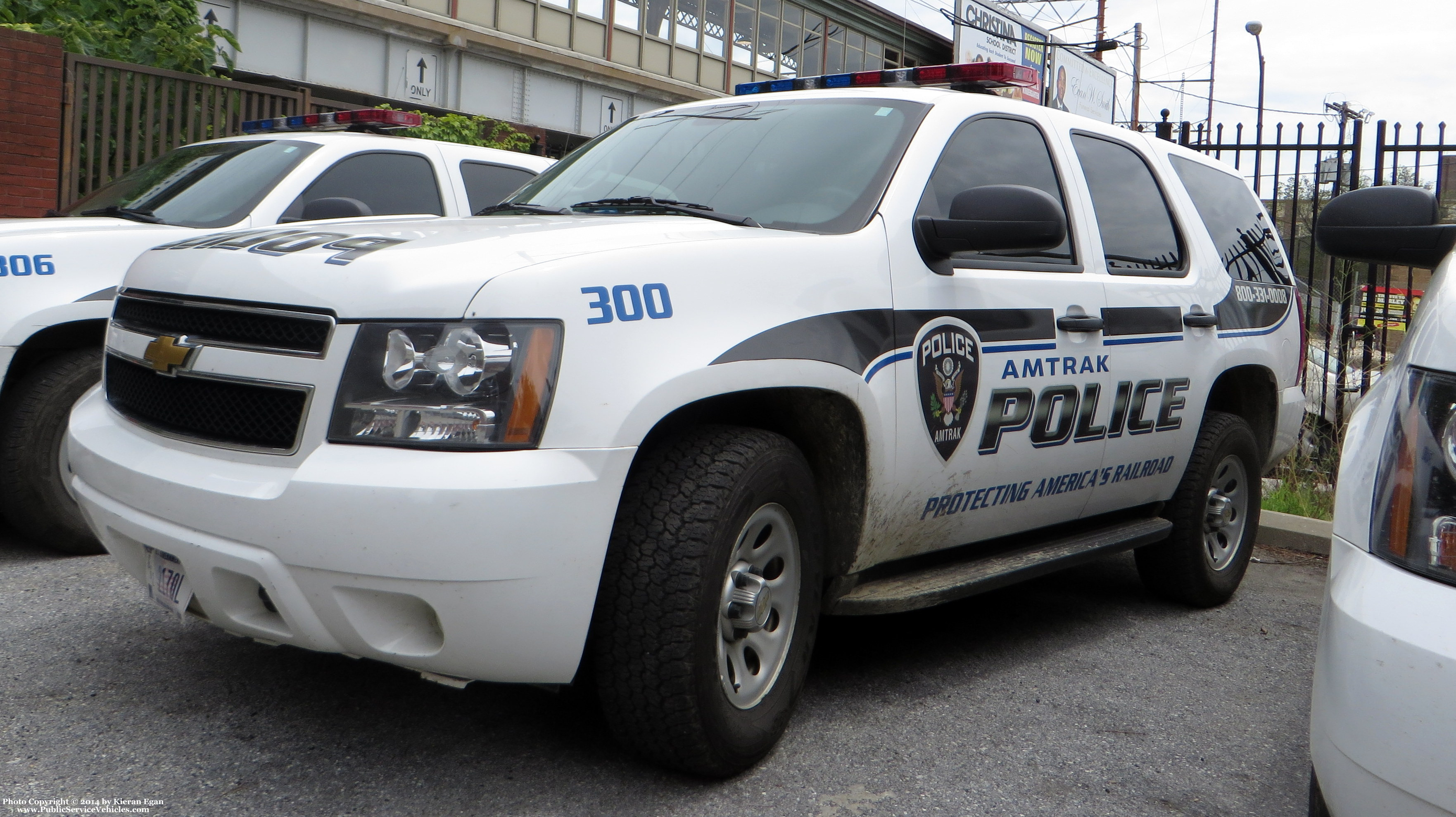 A photo  of Amtrak Police
            Cruiser 300, a 2007-2014 Chevrolet Tahoe             taken by Kieran Egan