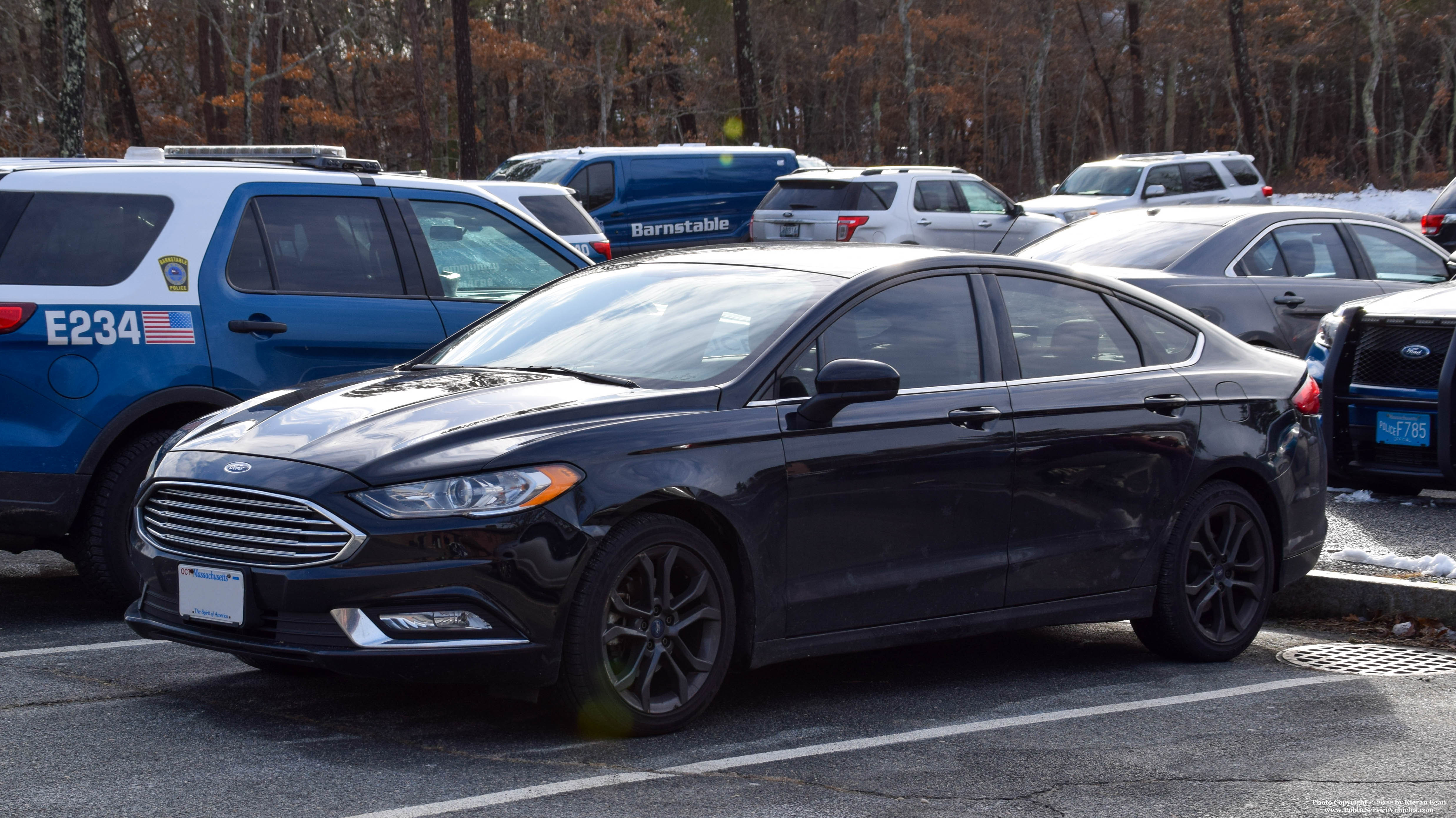 A photo  of Barnstable Police
            E-233, a 2018 Ford Fusion             taken by Kieran Egan