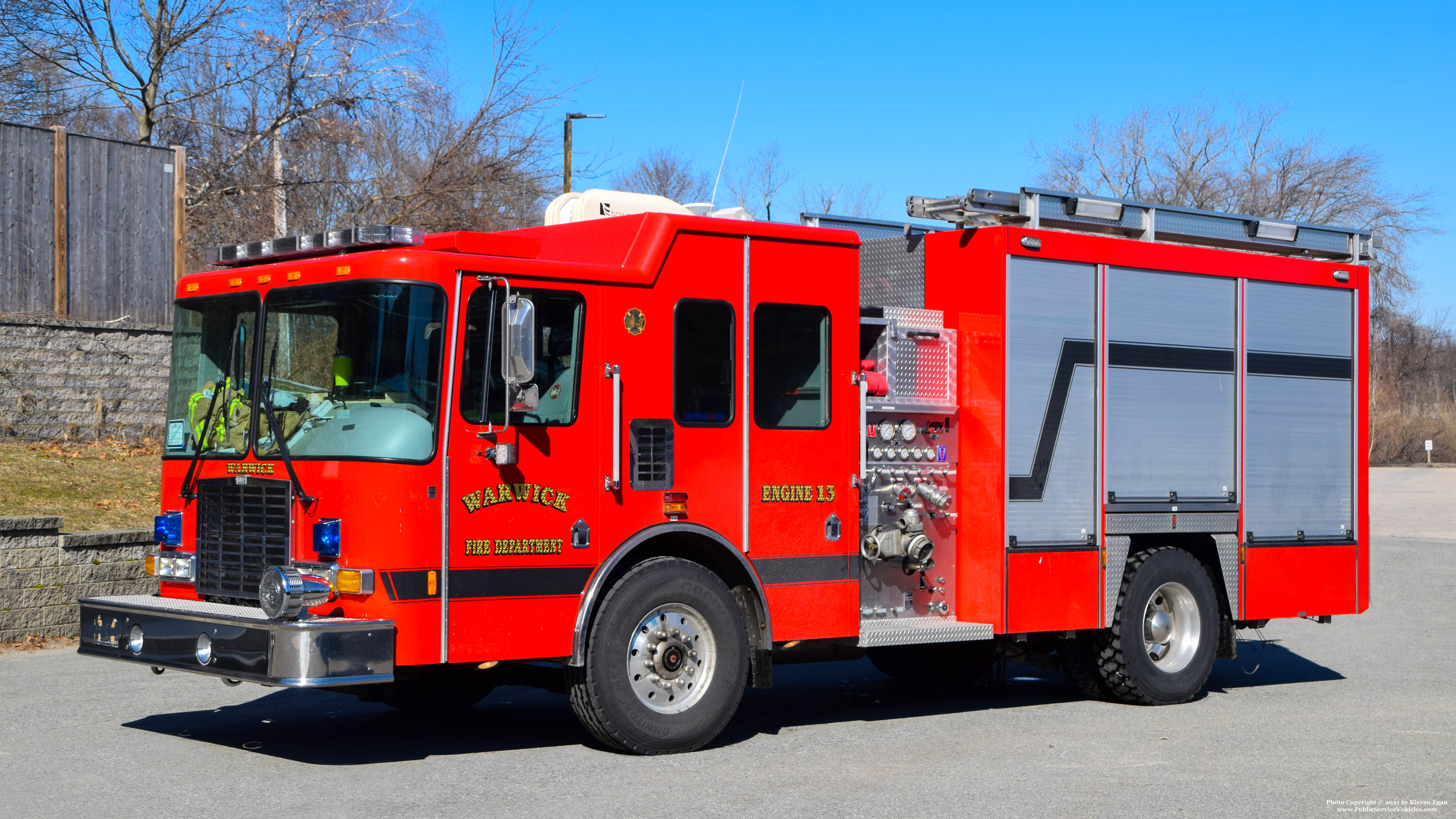 A photo  of Warwick Fire
            Engine 13, a 2008 HME/Hensel             taken by Kieran Egan