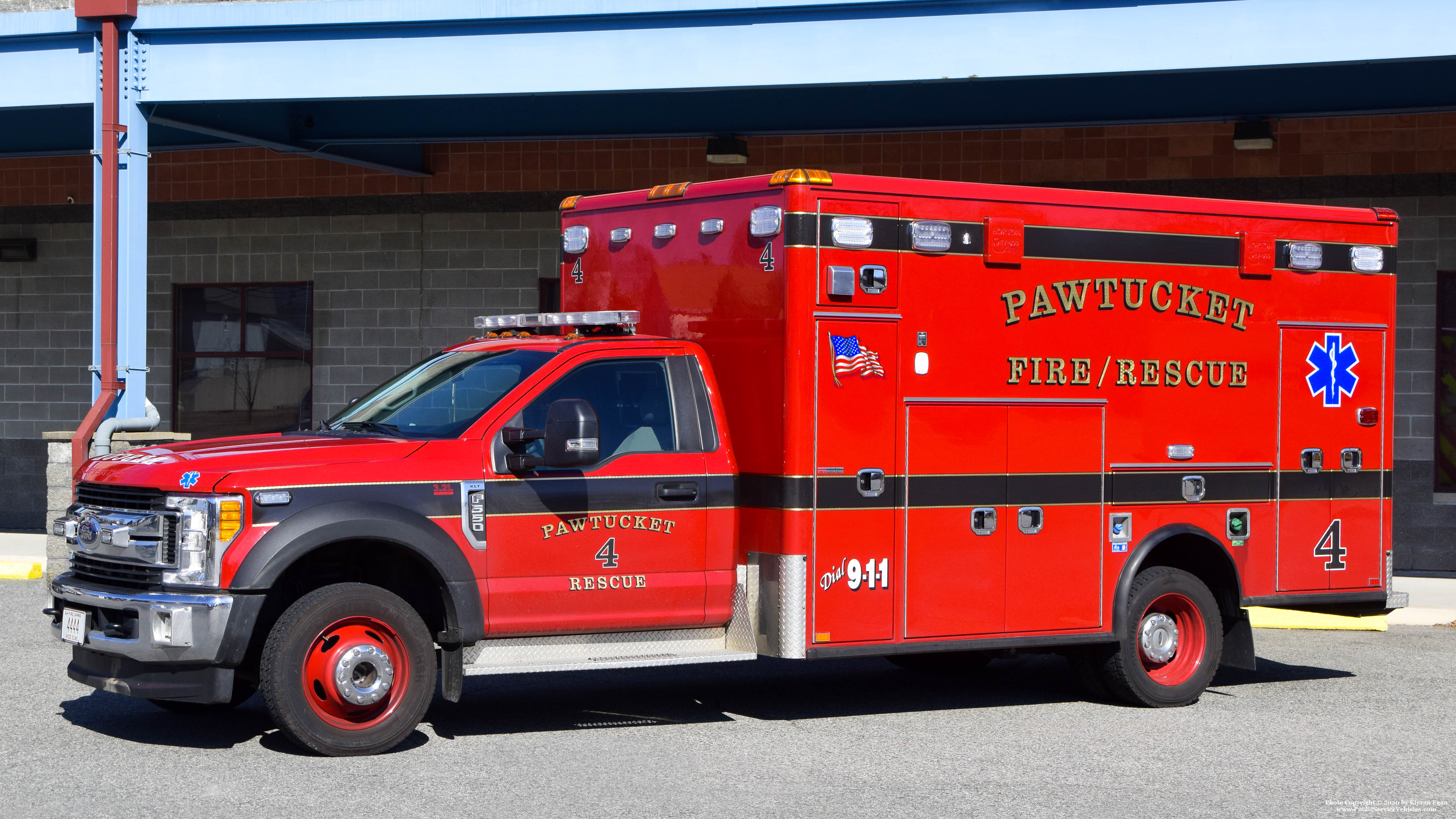 A photo  of Pawtucket Fire
            Rescue 4, a 2019 Ford F-550             taken by Kieran Egan