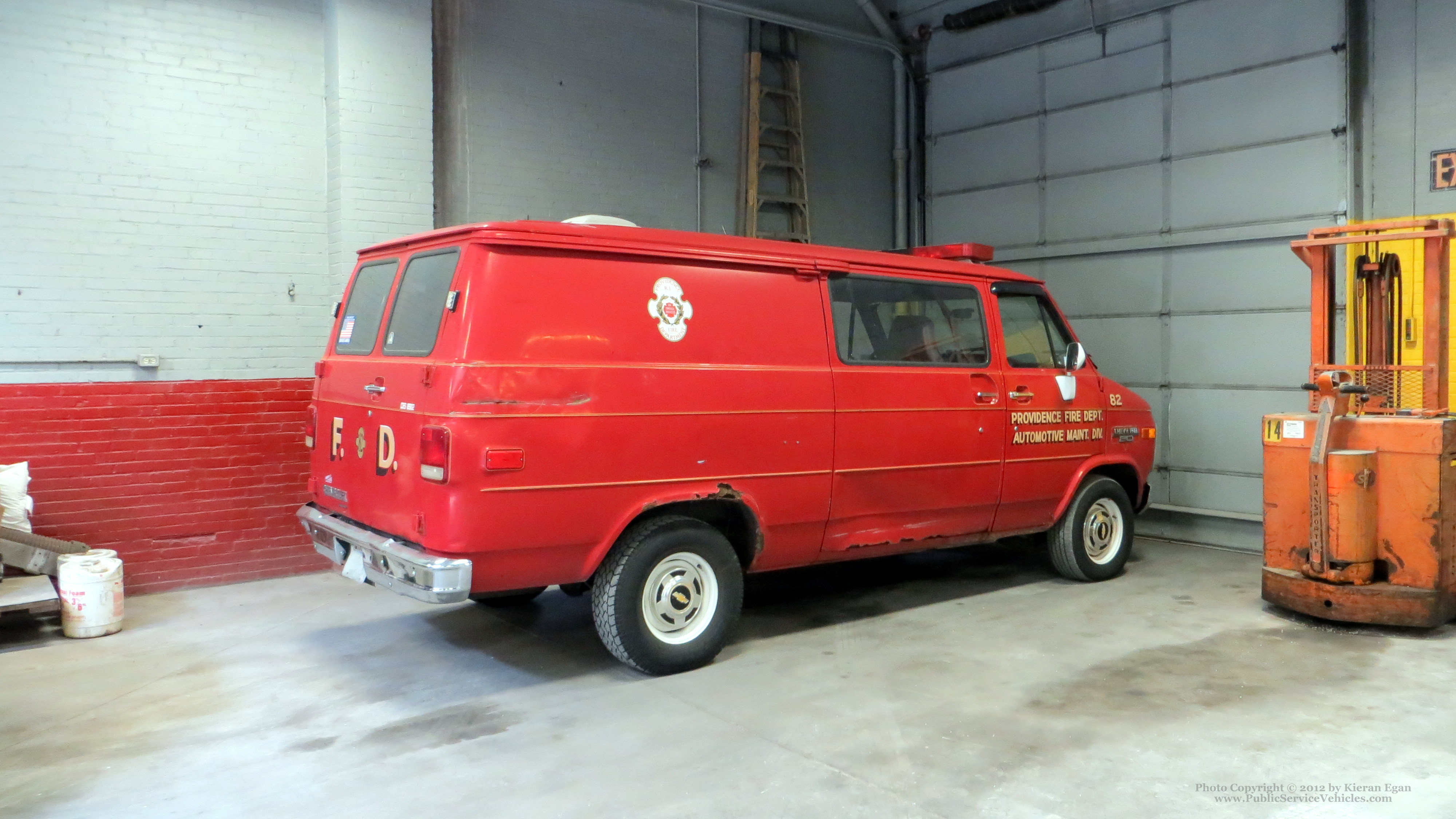 A photo  of Providence Fire
            Car 82, a 1971-1996 Chevrolet G20             taken by Kieran Egan