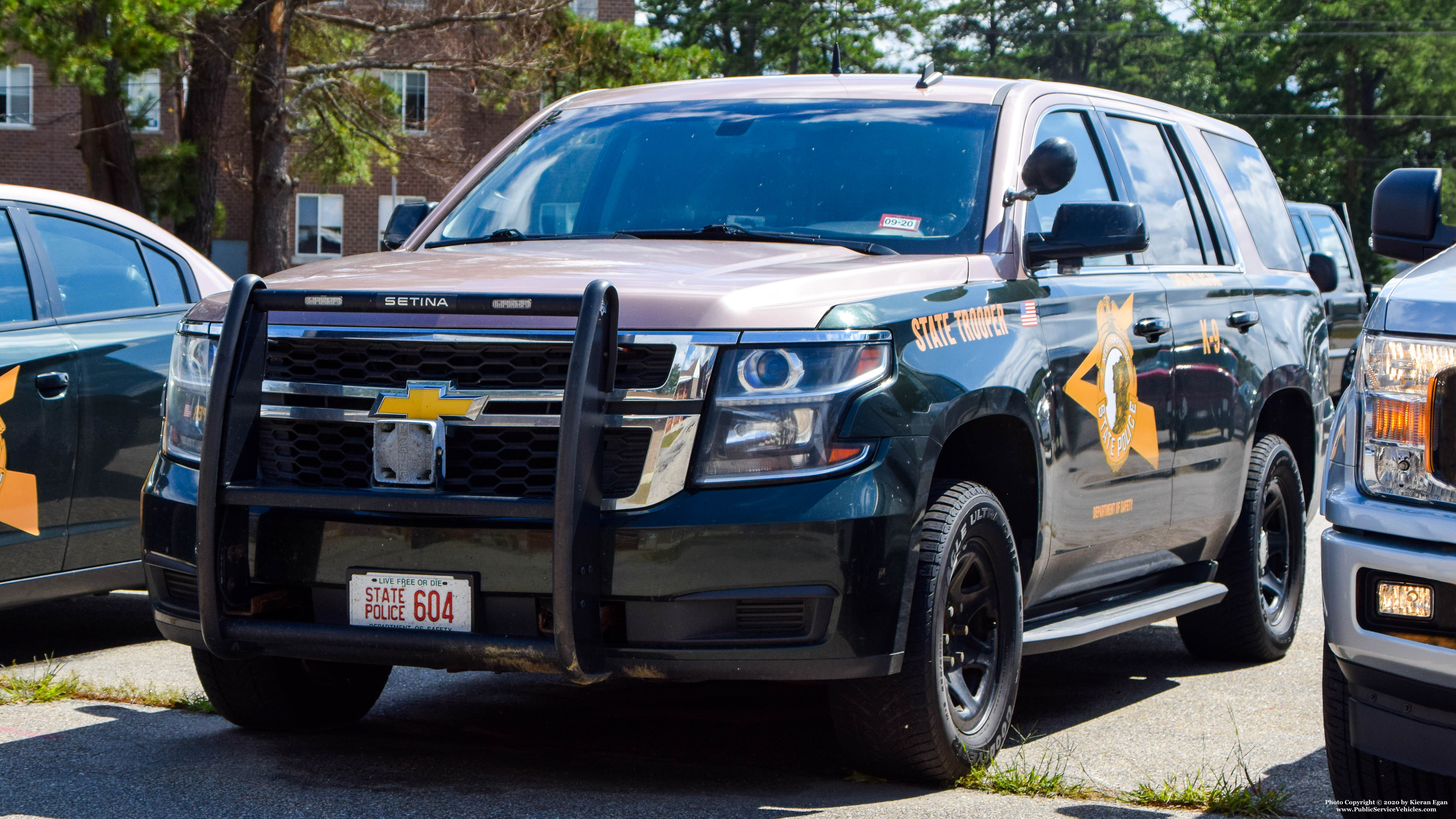 A photo  of New Hampshire State Police
            Cruiser 604, a 2015-2019 Chevrolet Tahoe             taken by Kieran Egan
