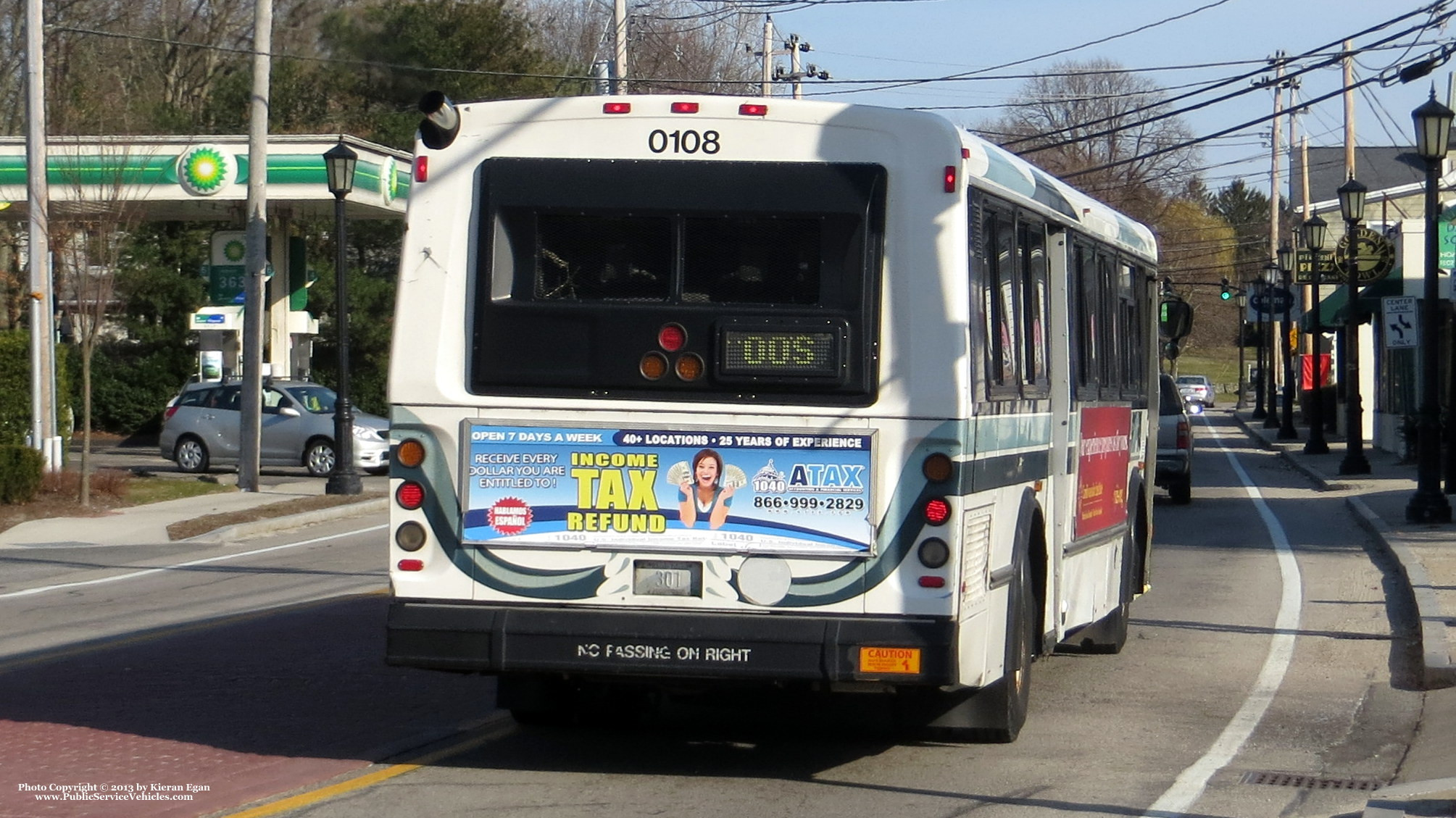 A photo  of Rhode Island Public Transit Authority
            Bus 0108, a 2001 Orion V 05.501             taken by Kieran Egan
