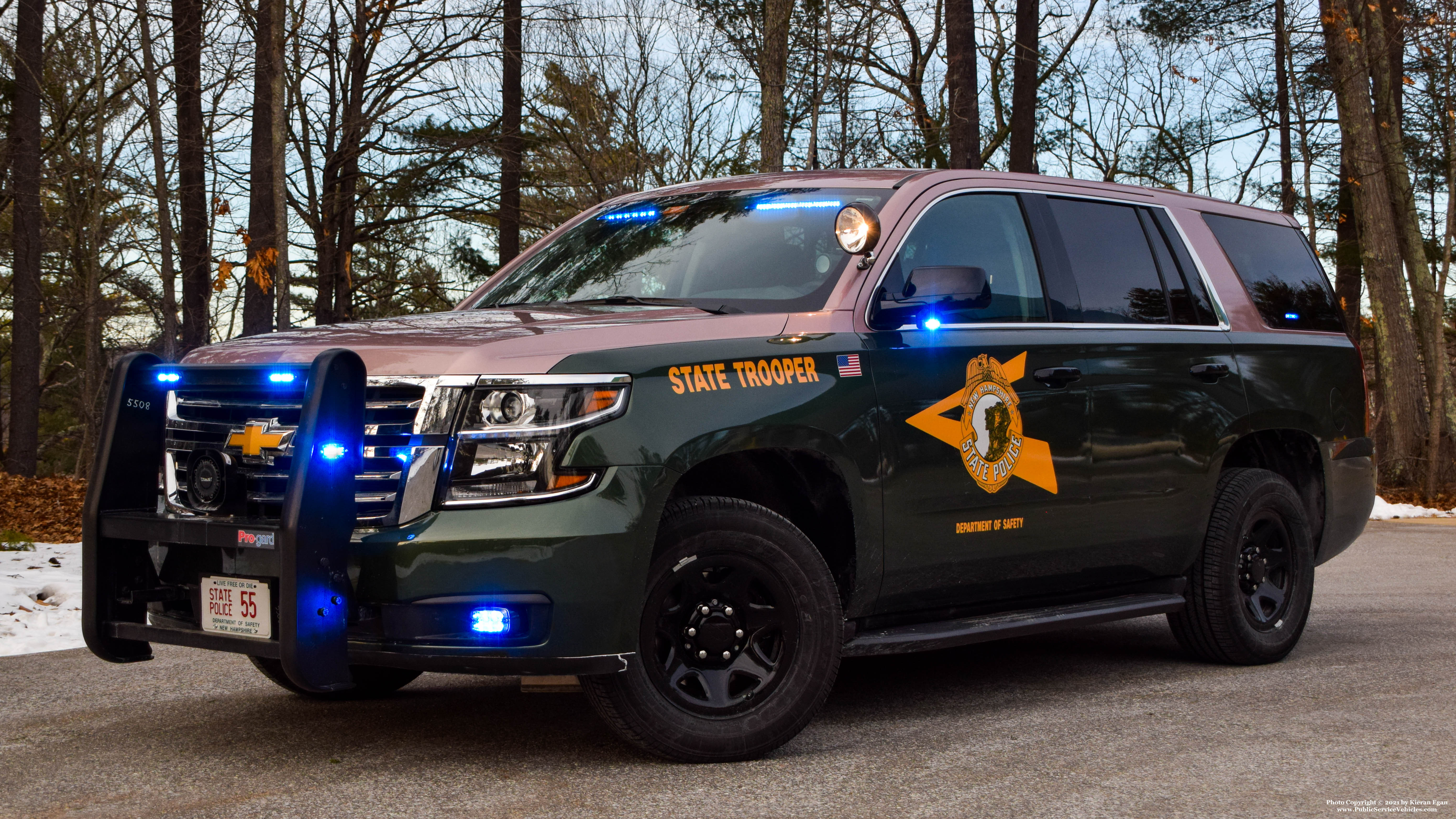 A photo  of New Hampshire State Police
            Cruiser 55, a 2020 Chevrolet Tahoe             taken by Kieran Egan