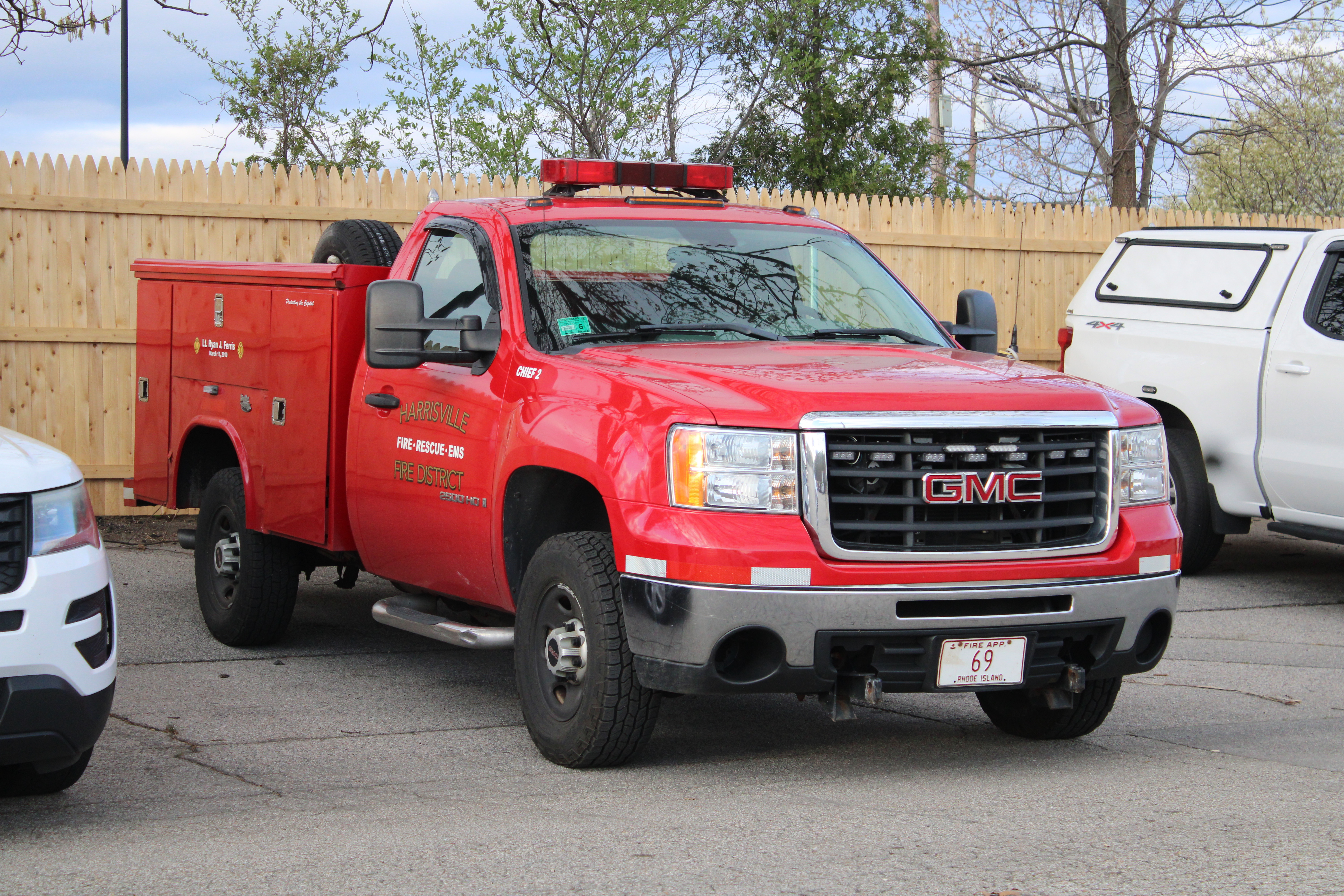 A photo  of Harrisville Fire
            Chief 2, a 2008-2010 GMC 2500HD             taken by @riemergencyvehicles