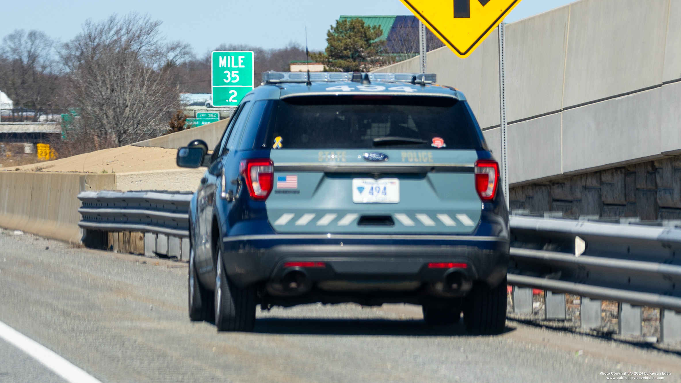 A photo  of Massachusetts State Police
            Cruiser 494, a 2019 Ford Police Interceptor Utility             taken by Kieran Egan