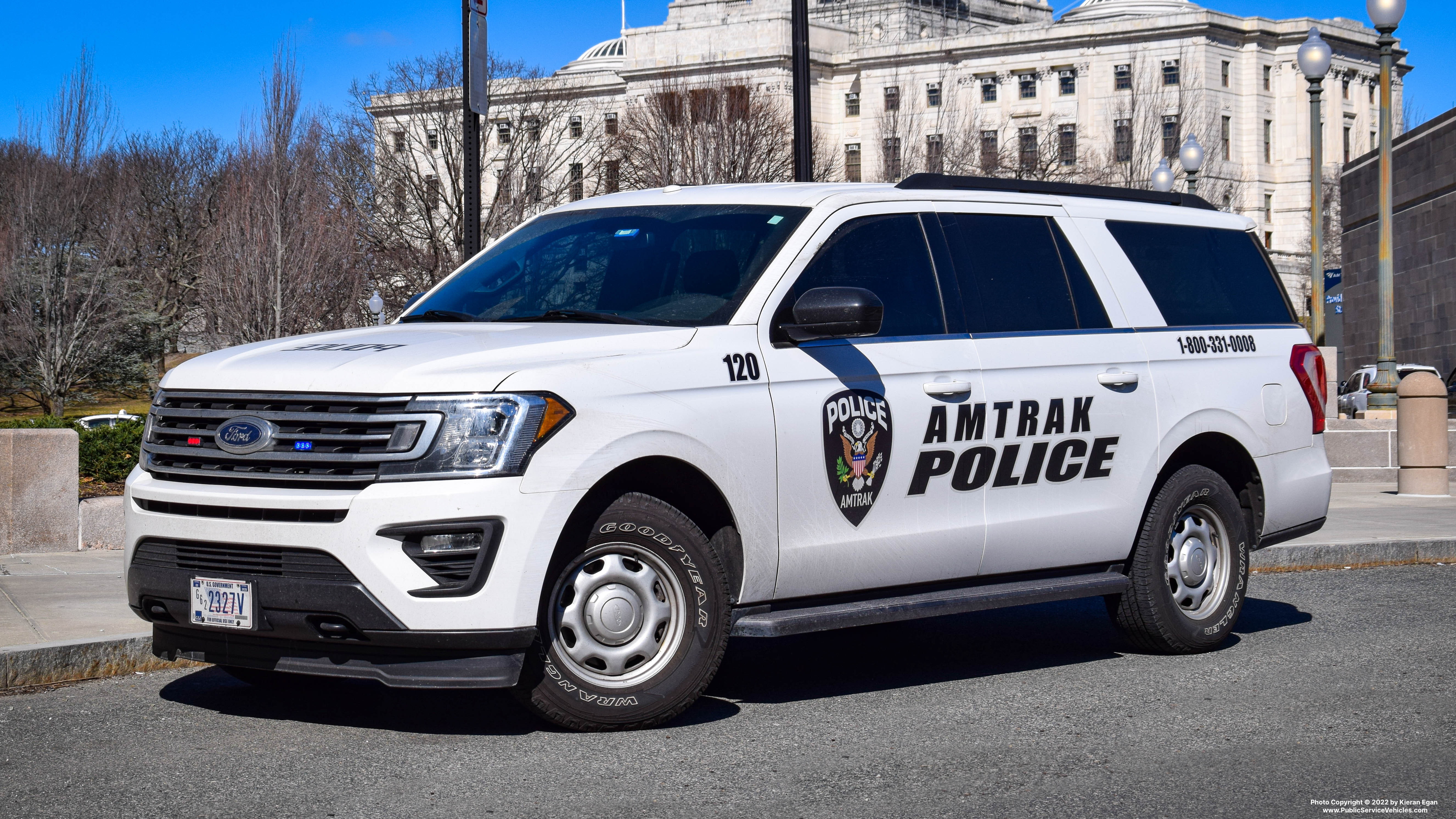 A photo  of Amtrak Police
            Cruiser 120, a 2018-2021 Ford Expedition Max             taken by Kieran Egan