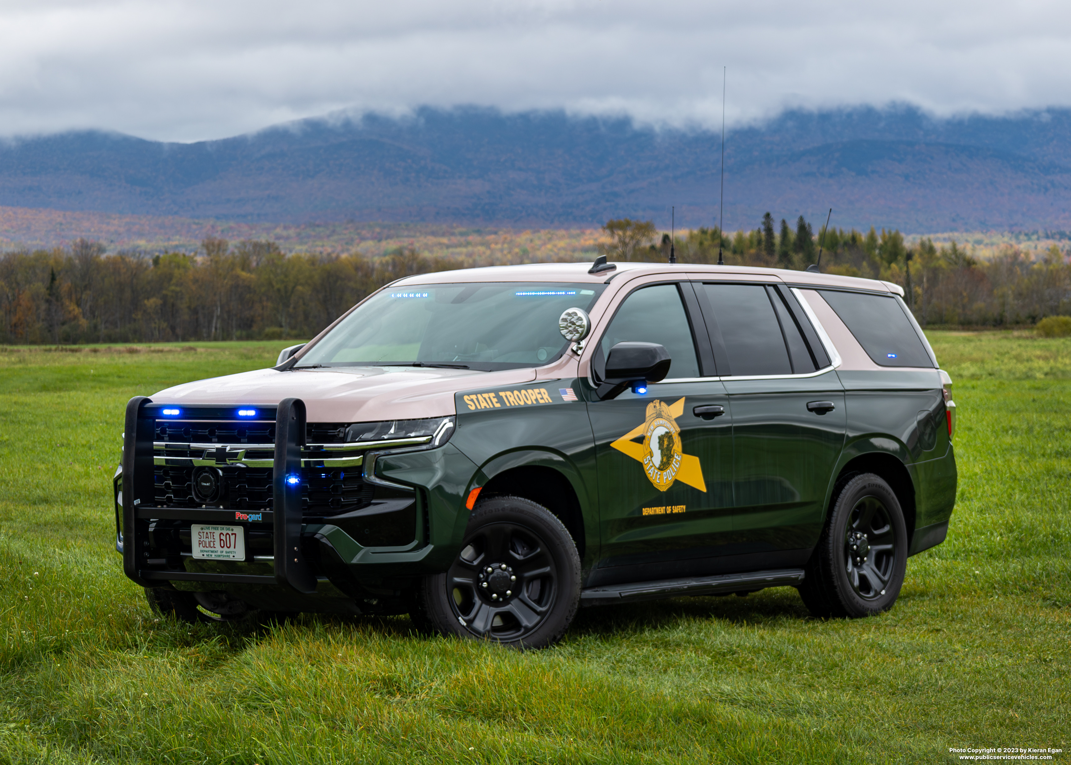 A photo  of New Hampshire State Police
            Cruiser 607, a 2022 Chevrolet Tahoe             taken by Kieran Egan