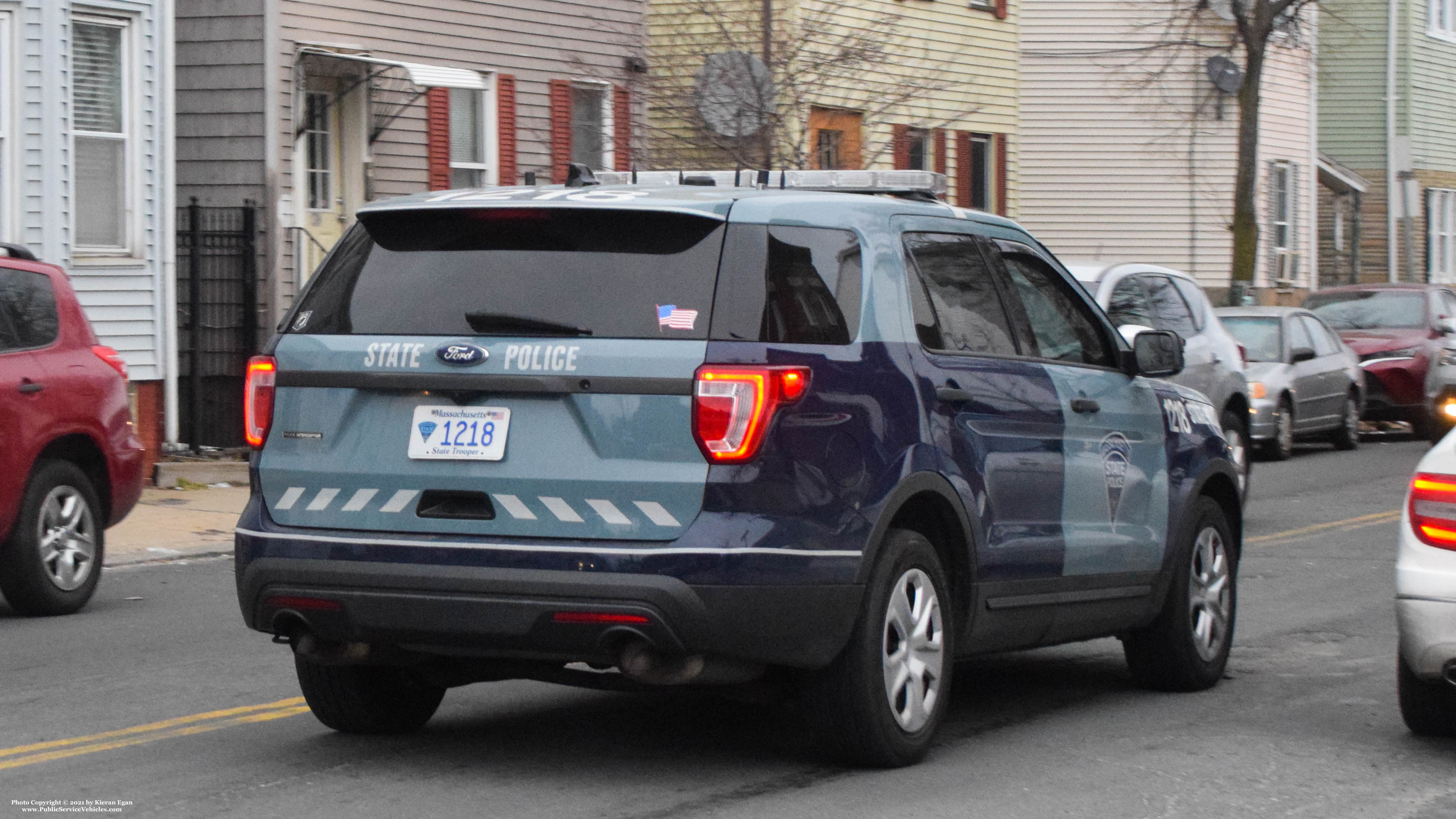 A photo  of Massachusetts State Police
            Cruiser 1218, a 2017 Ford Police Interceptor Utility             taken by Kieran Egan