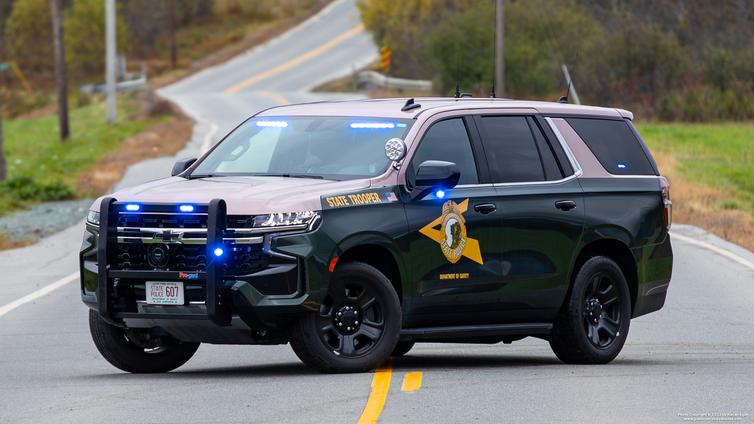 A photo  of New Hampshire State Police
            Cruiser 607, a 2022 Chevrolet Tahoe             taken by Kieran Egan