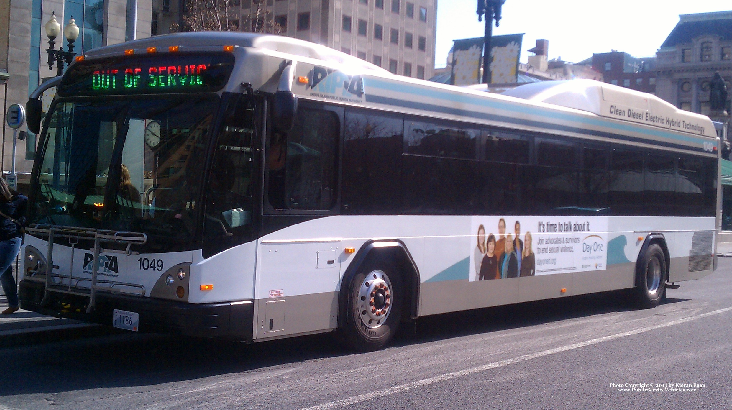 A photo  of Rhode Island Public Transit Authority
            Bus 1049, a 2010 Gillig BRT HEV             taken by Kieran Egan