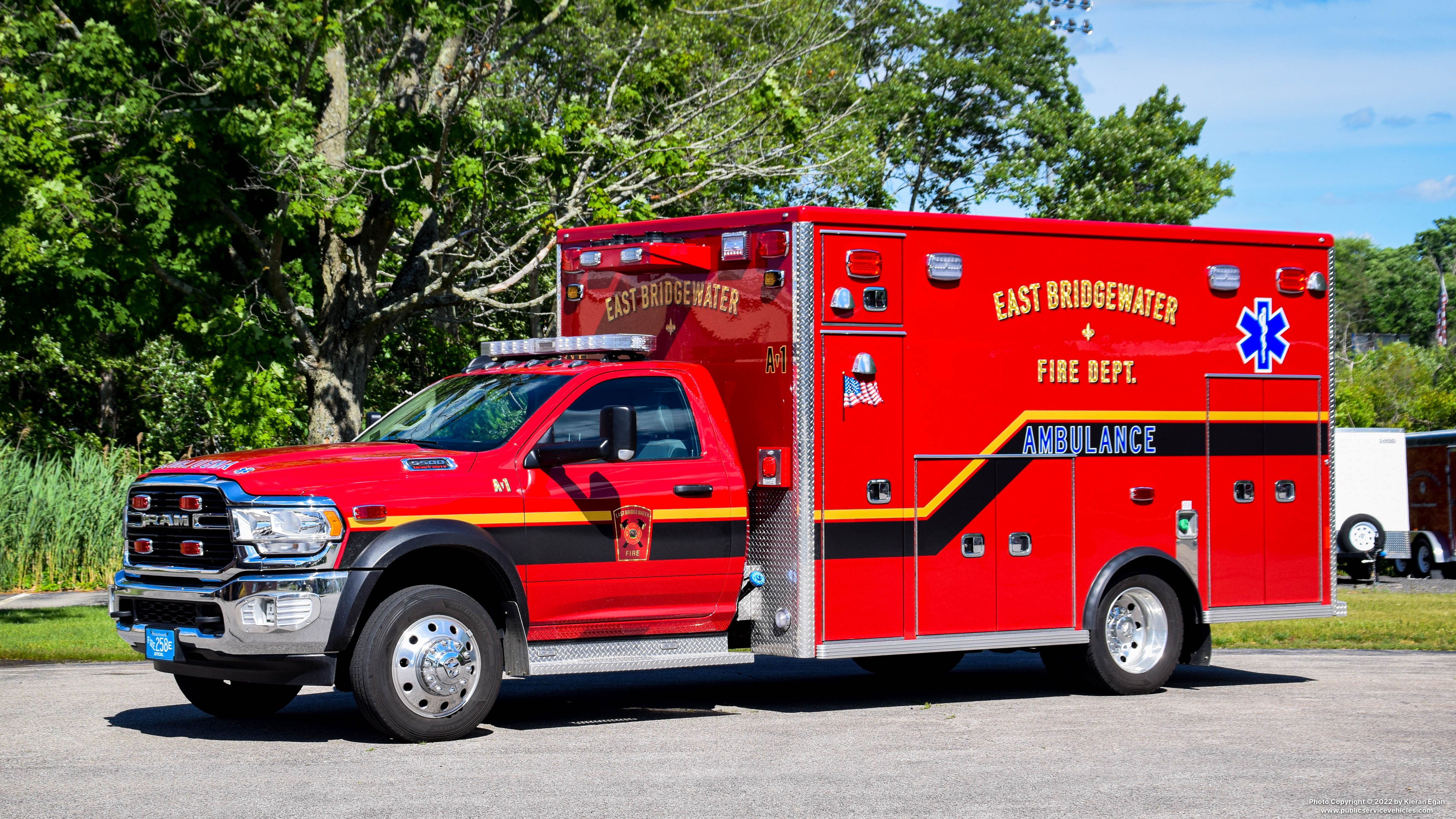 A photo  of East Bridgewater Fire
            Ambulance 1, a 2021 RAM 5500/Life Line             taken by Kieran Egan