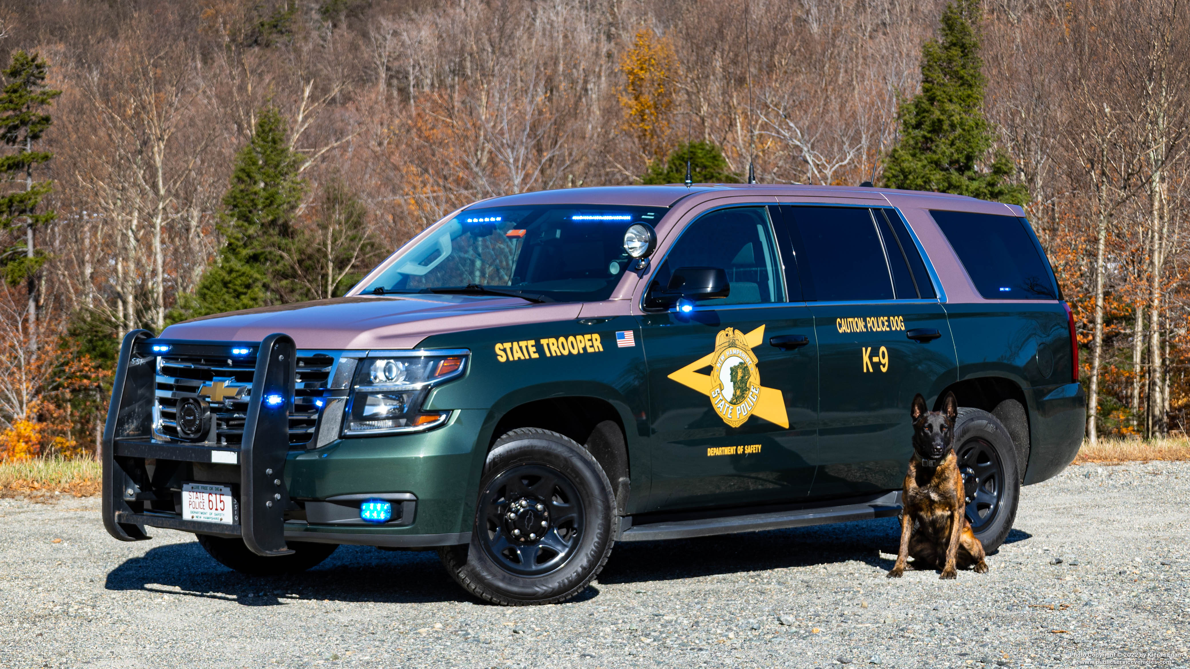 A photo  of New Hampshire State Police
            Cruiser 615, a 2020 Chevrolet Tahoe             taken by Kieran Egan