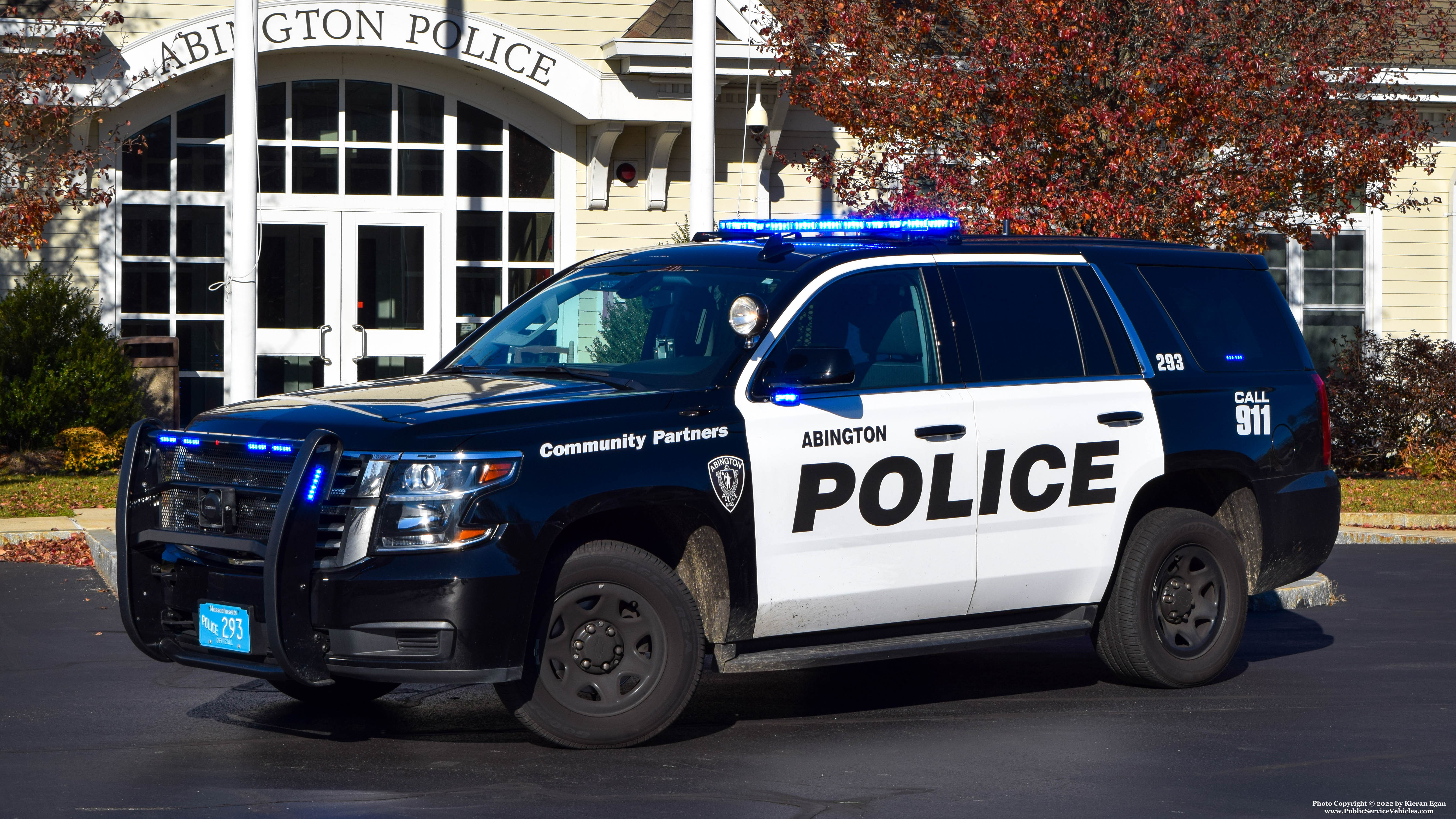 A photo  of Abington Police
            Cruiser 293, a 2020 Chevrolet Tahoe             taken by Kieran Egan