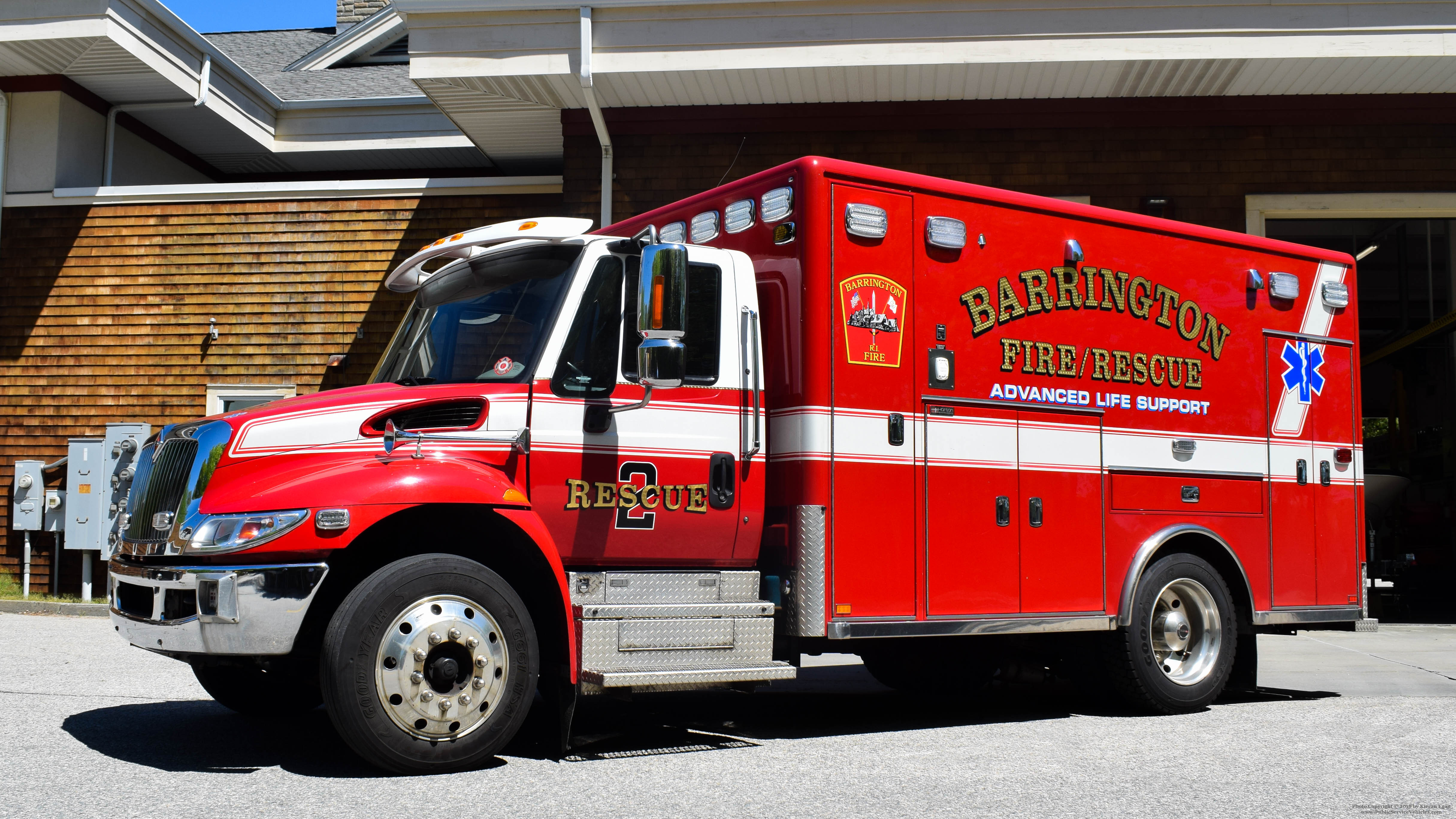 A photo  of Barrington Fire
            Rescue 2, a 2011 International/Horton             taken by Kieran Egan