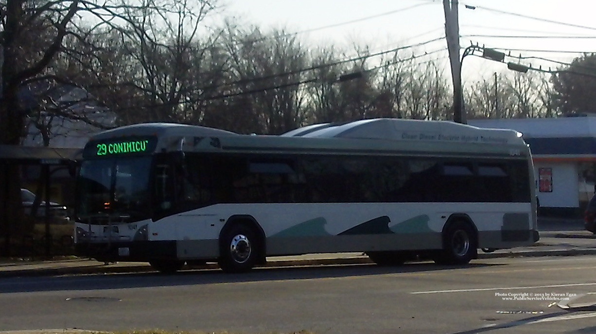 A photo  of Rhode Island Public Transit Authority
            Bus 1041, a 2010 Gillig BRT HEV             taken by Kieran Egan