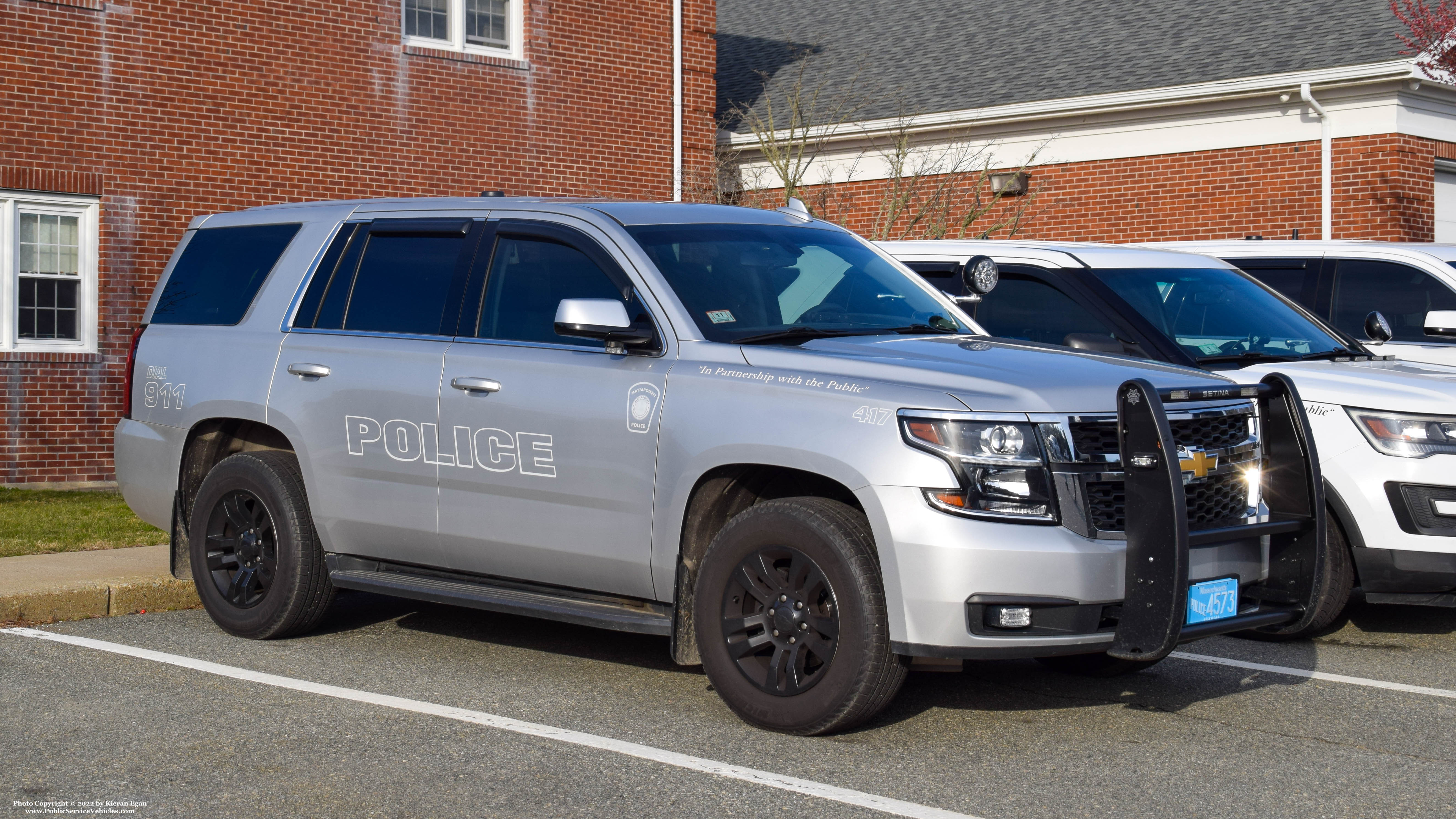 A photo  of Mattapoisett Police
            Cruiser 417, a 2018 Chevrolet Tahoe             taken by Kieran Egan