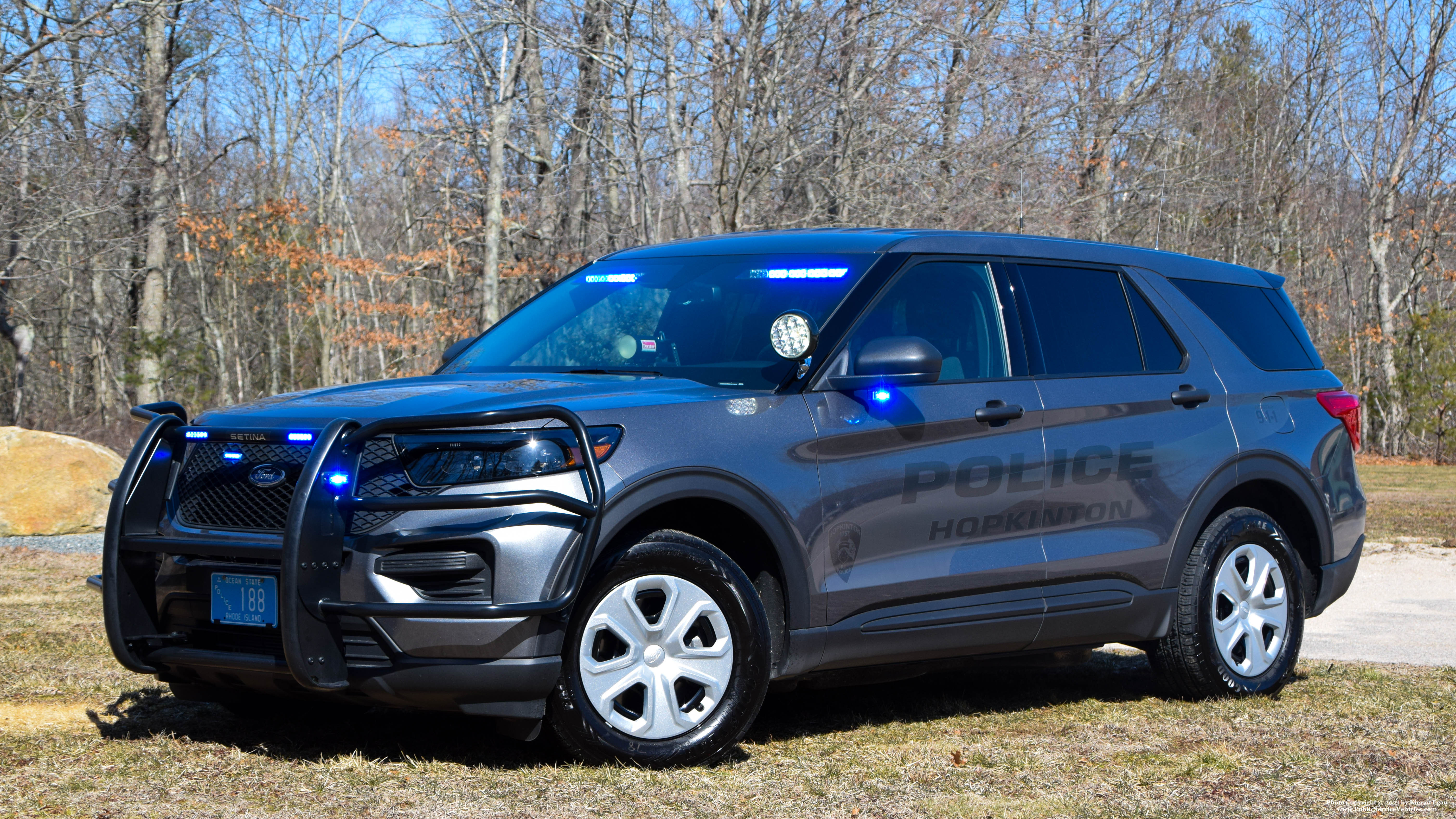 A photo  of Hopkinton Police
            Cruiser 188, a 2021 Ford Police Interceptor Utility             taken by Kieran Egan