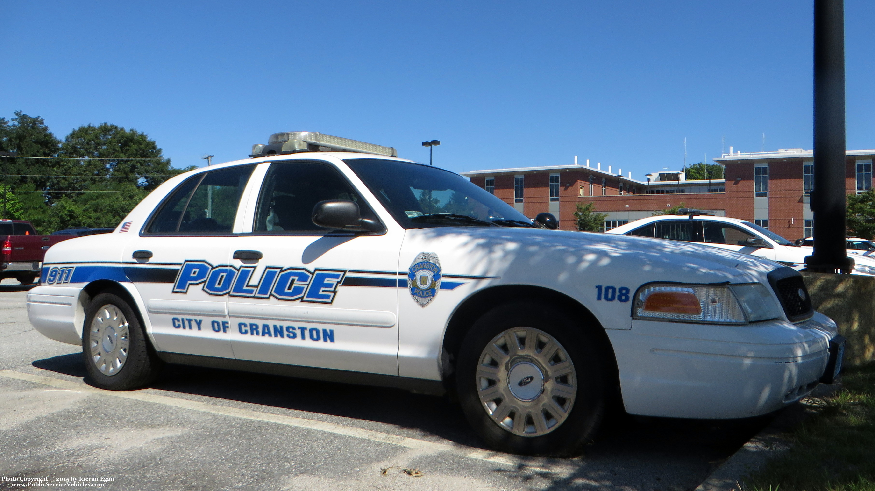 A photo  of Cranston Police
            Cruiser 108, a 2003-2005 Ford Crown Victoria Police Interceptor             taken by Kieran Egan