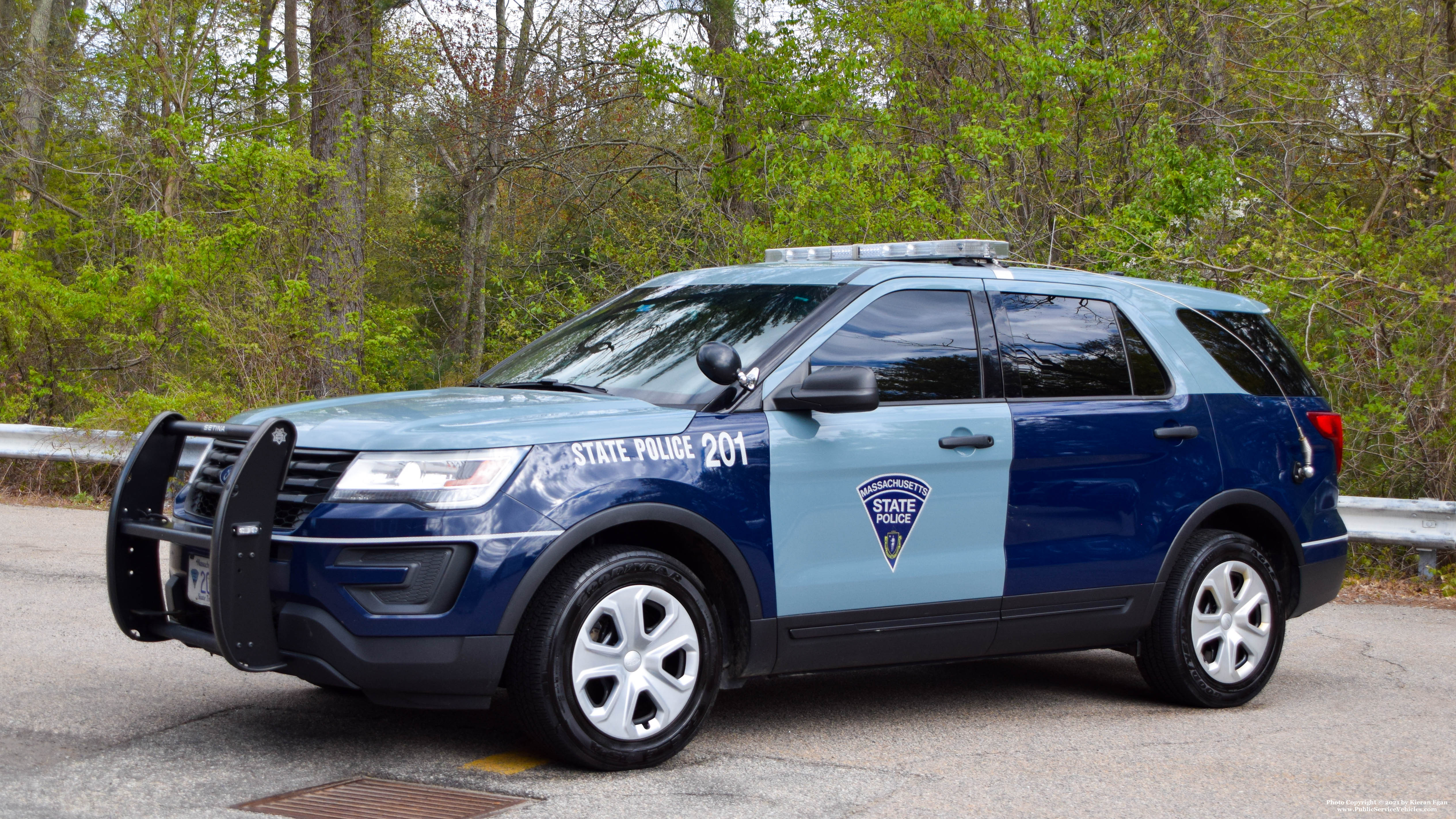 A photo  of Massachusetts State Police
            Cruiser 201, a 2017 Ford Police Interceptor Utility             taken by Kieran Egan