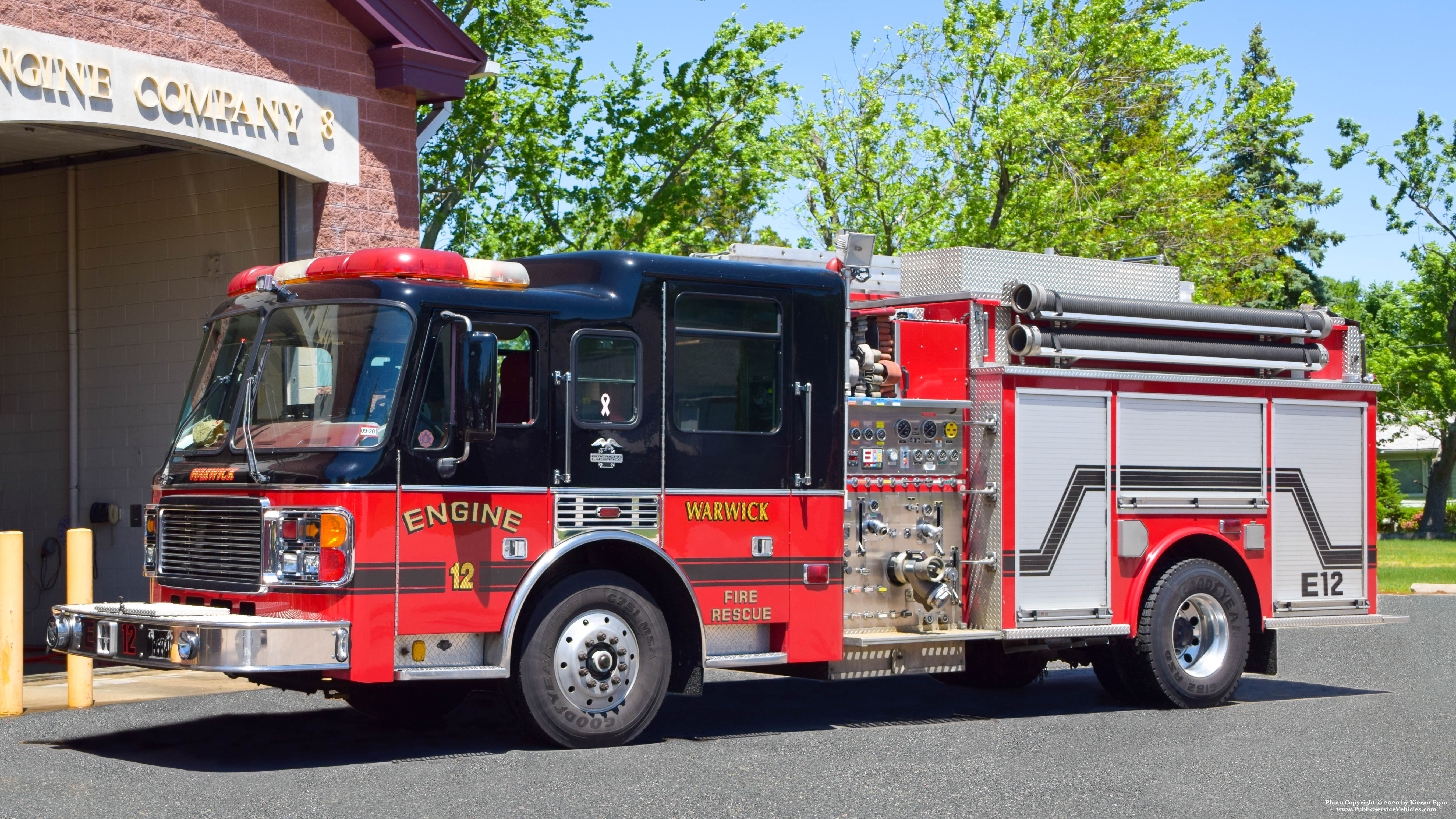 A photo of Warwick Fire
Engine 12, a 1998 American LaFrance Eagle taken by Kieran Egan