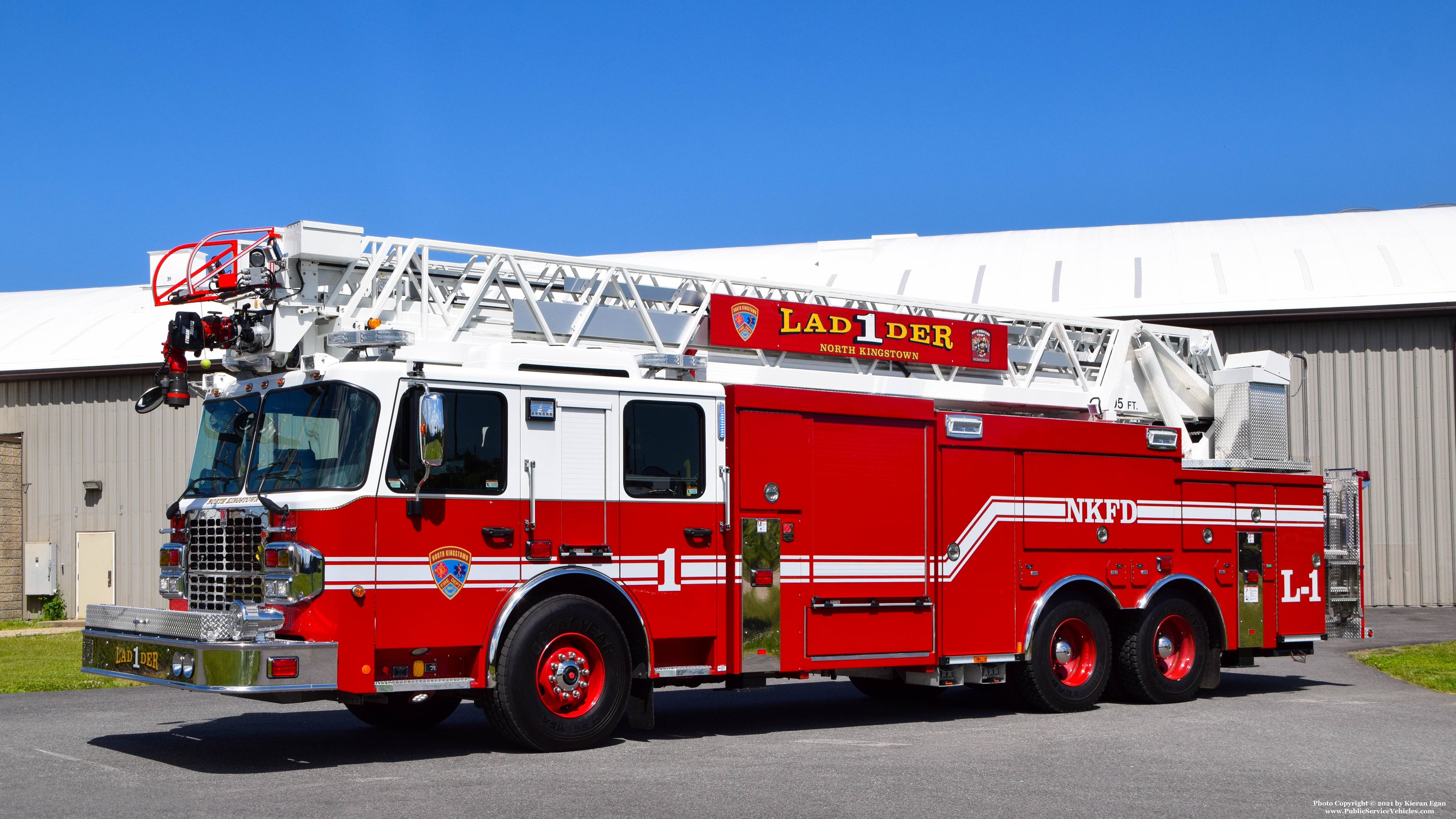 A photo  of North Kingstown Fire
            Ladder 1, a 2020 Spartan/Smeal             taken by Kieran Egan