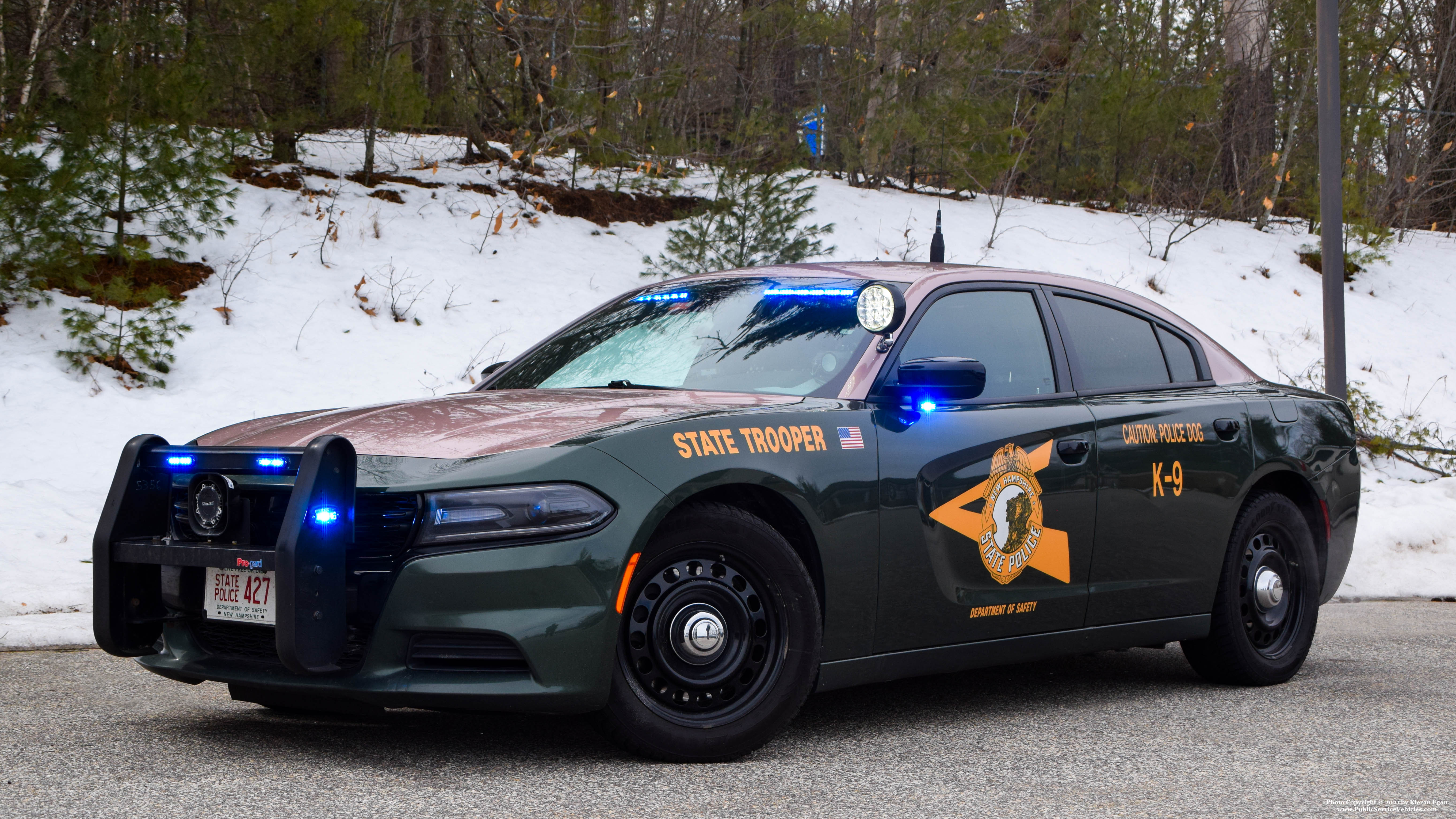 A photo  of New Hampshire State Police
            Cruiser 427, a 2018 Dodge Charger             taken by Kieran Egan