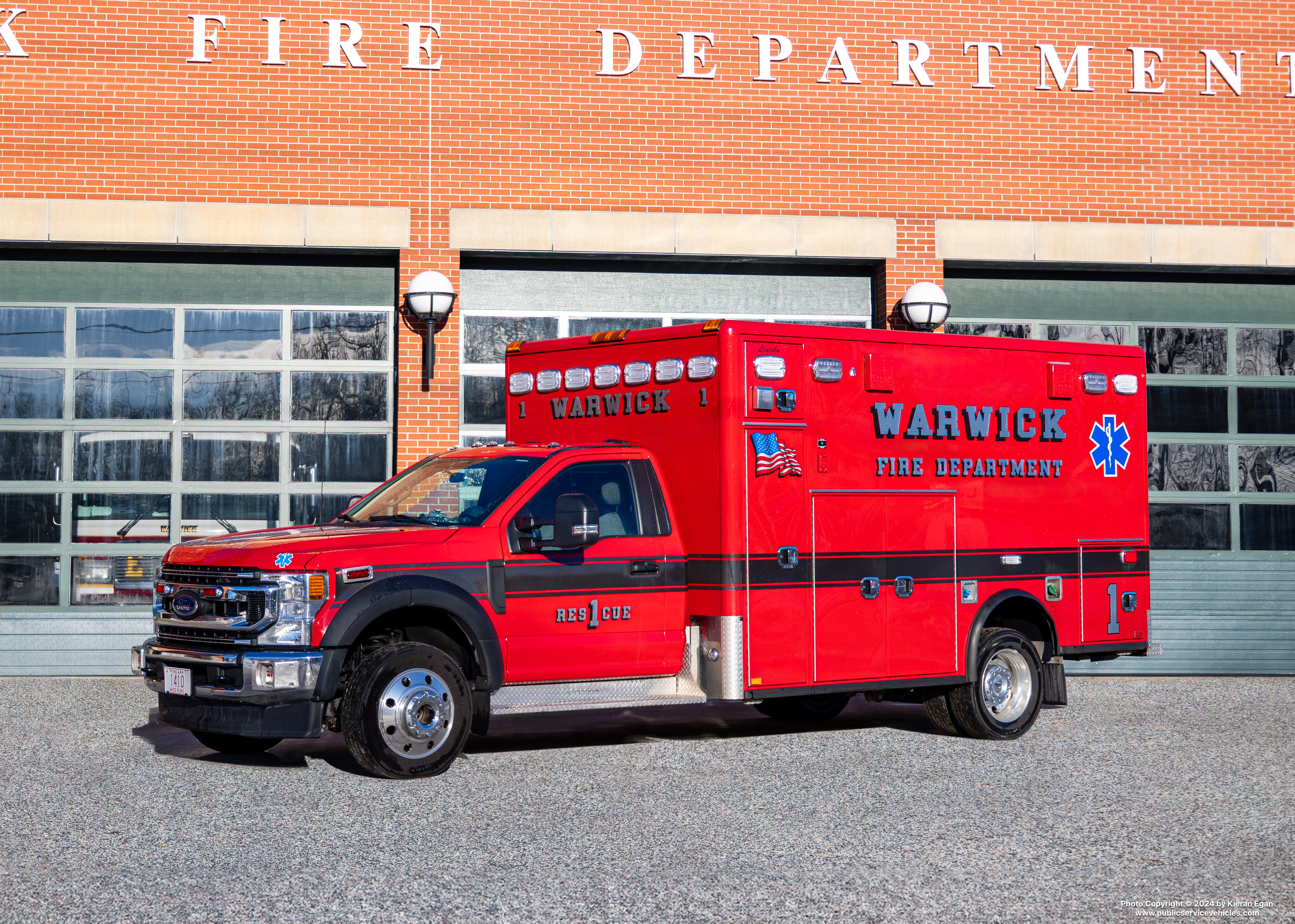 A photo  of Warwick Fire
            Rescue 1, a 2023 Ford F-550/Horton             taken by Kieran Egan