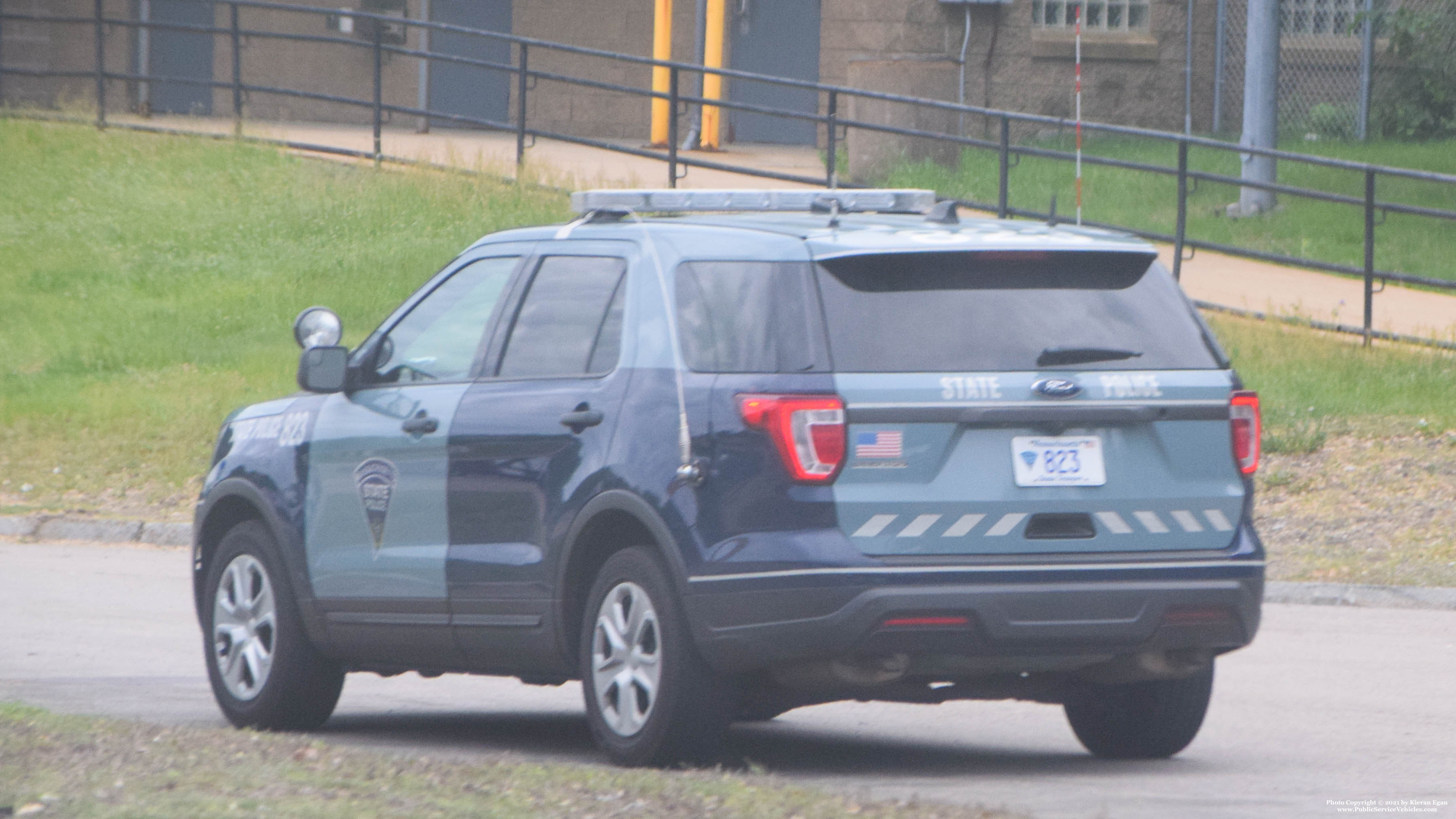 A photo  of Massachusetts State Police
            Cruiser 823, a 2019 Ford Police Interceptor Utility             taken by Kieran Egan