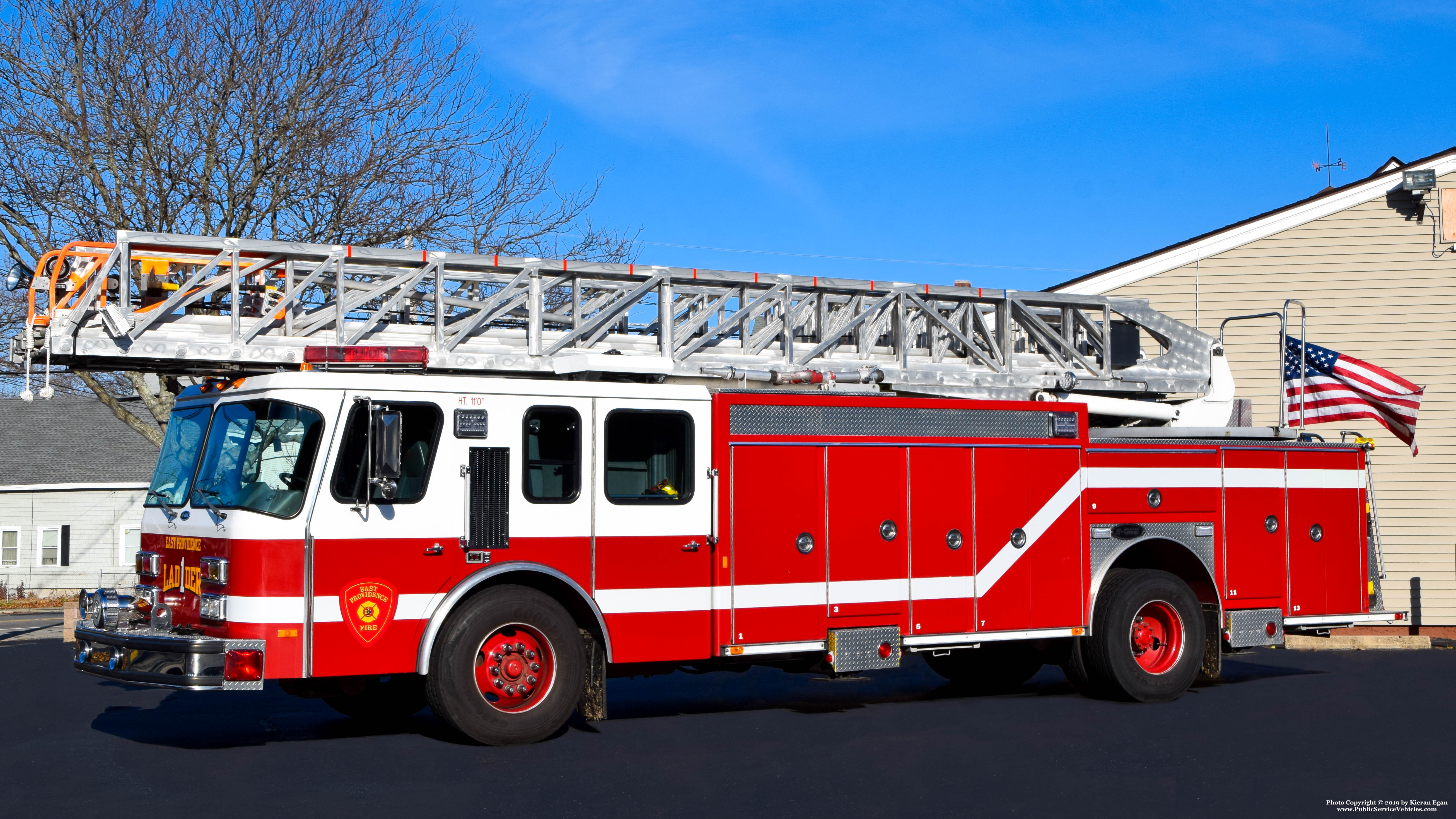 A photo  of East Providence Fire
            Ladder 1, a 1996 E-One Hurricane             taken by Kieran Egan