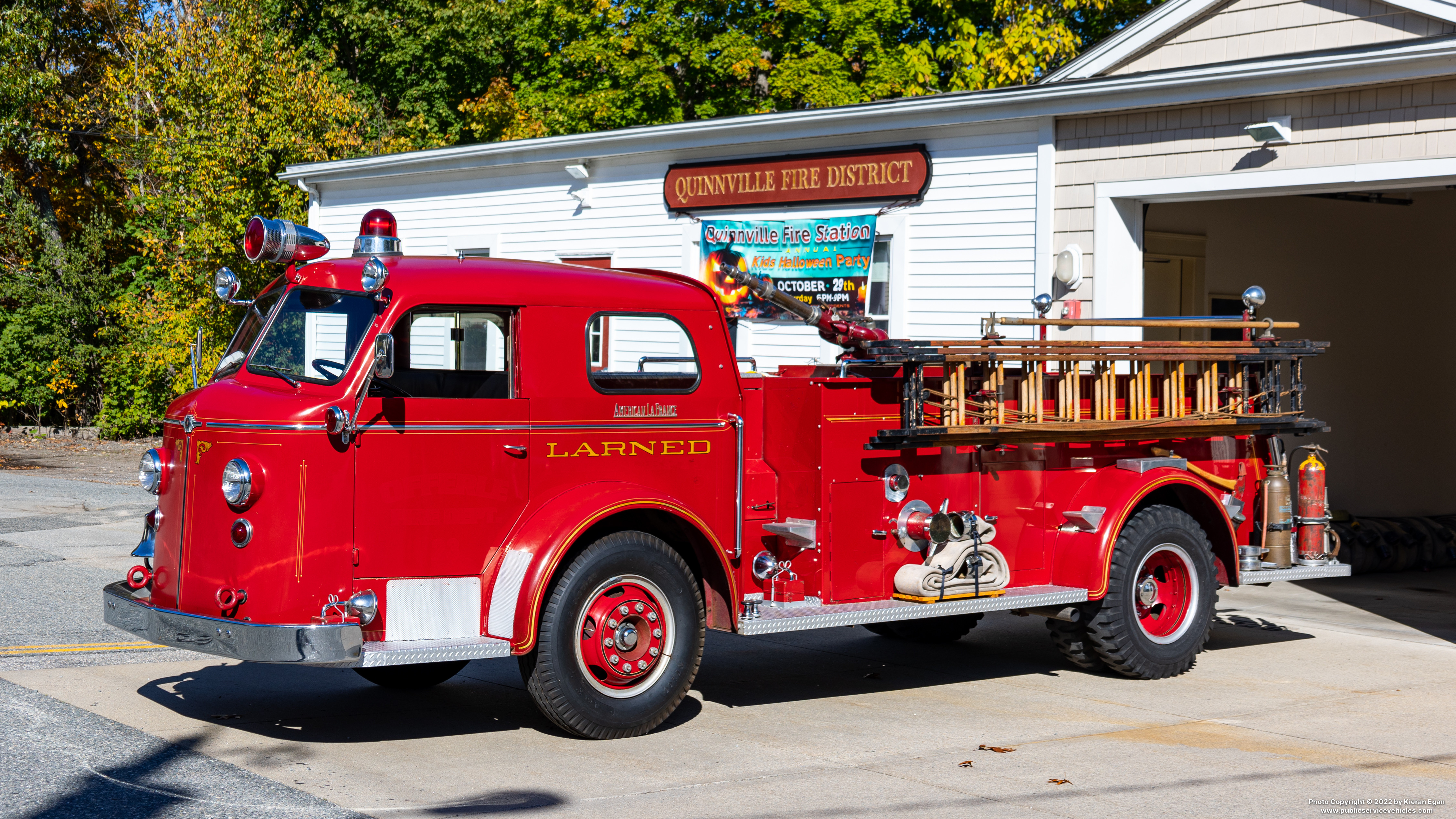 A photo  of Antique Fire Apparatus in Rhode Island
            Larned Engine 5, a 1955 American LaFrance 700             taken by Kieran Egan